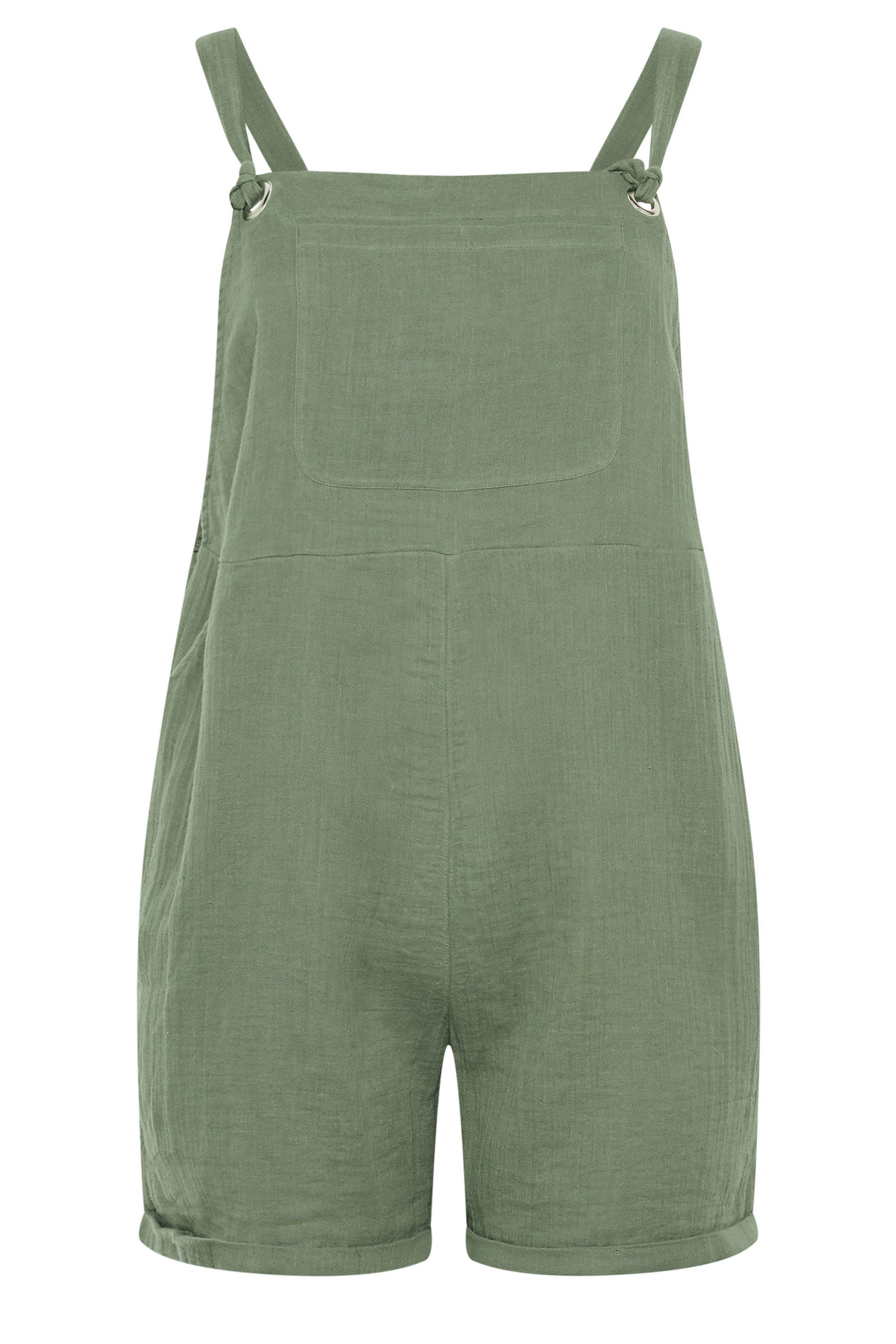 YOURS Plus Size Khaki Green Short Dungarees  5