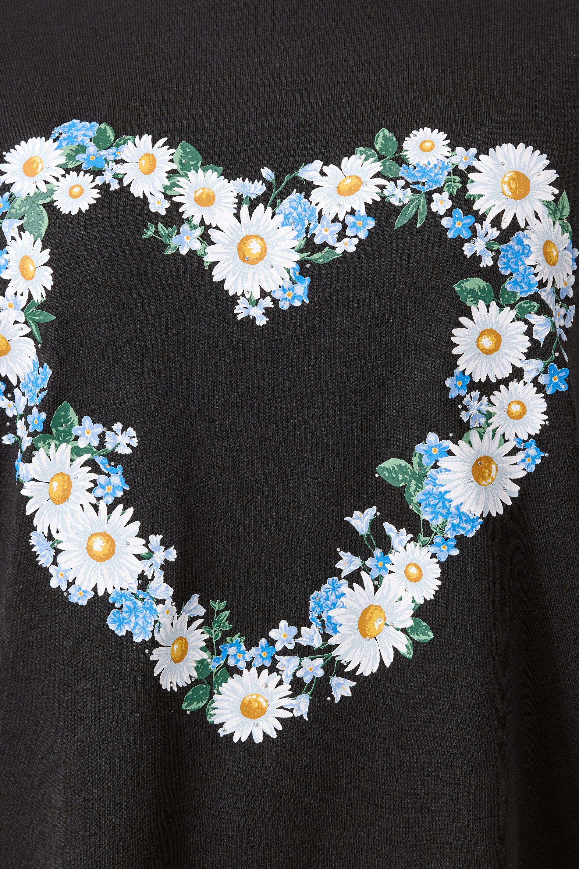 YOURS Plus Size Black Daisy Heart T-Shirt | Yours Clothing 4
