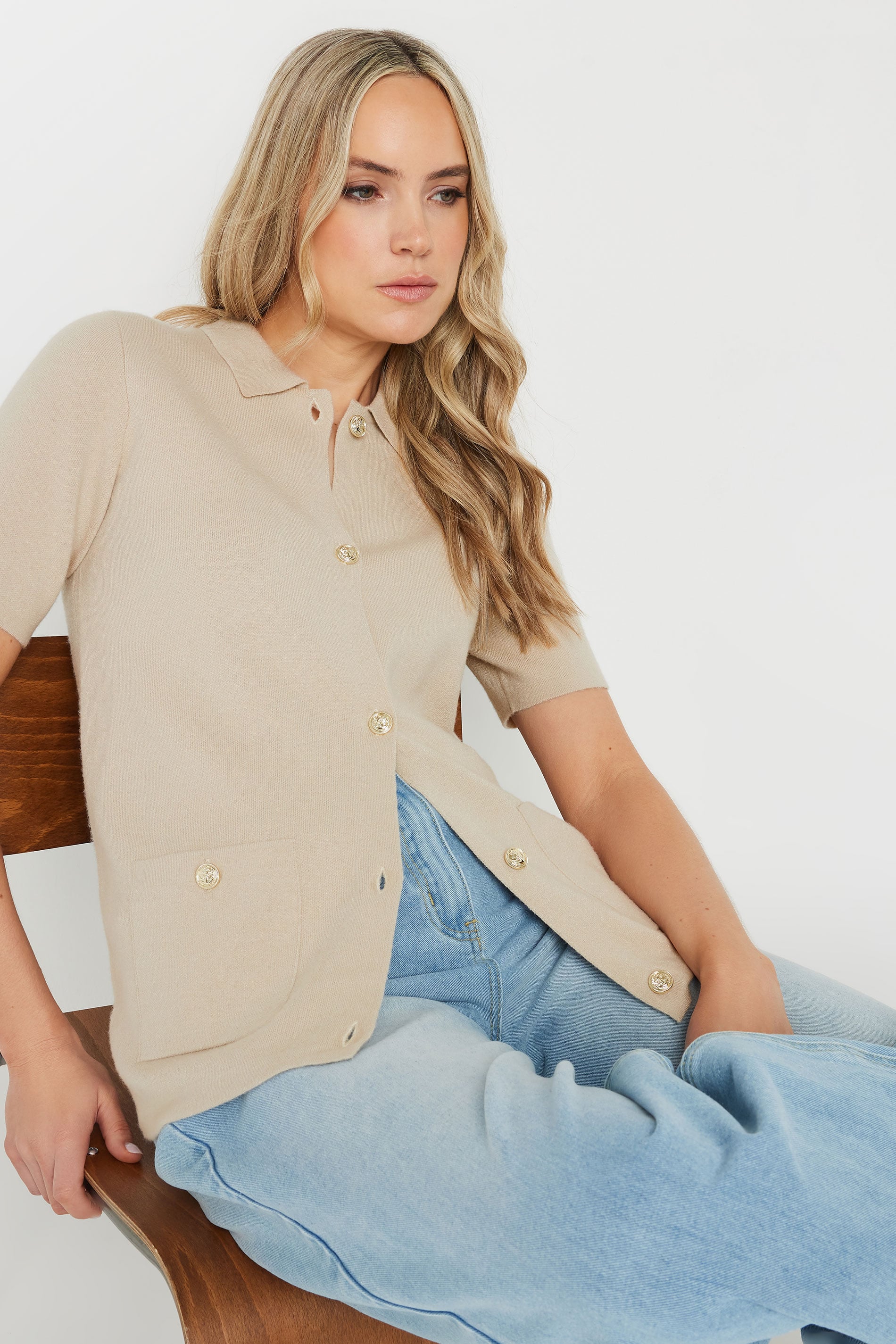 LTS Tall Stone Brown Knitted Button Cardigan | Long Tall Sally 3