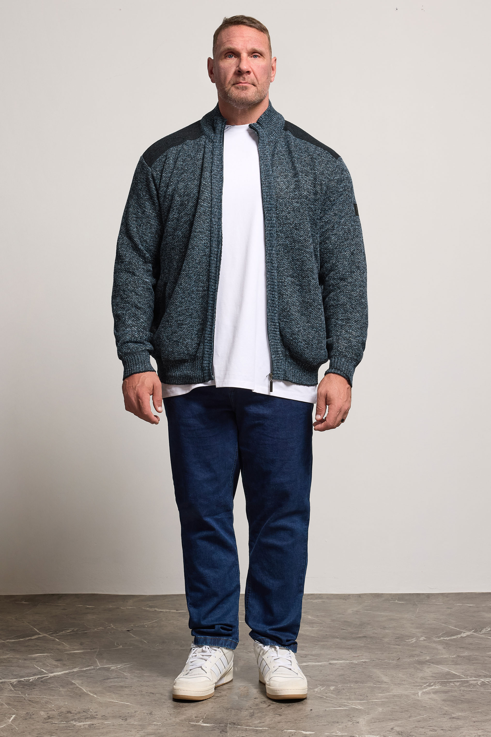 D555 Big & Tall Blue Marl Zip Through Knitted Jumper | BadRhino 1
