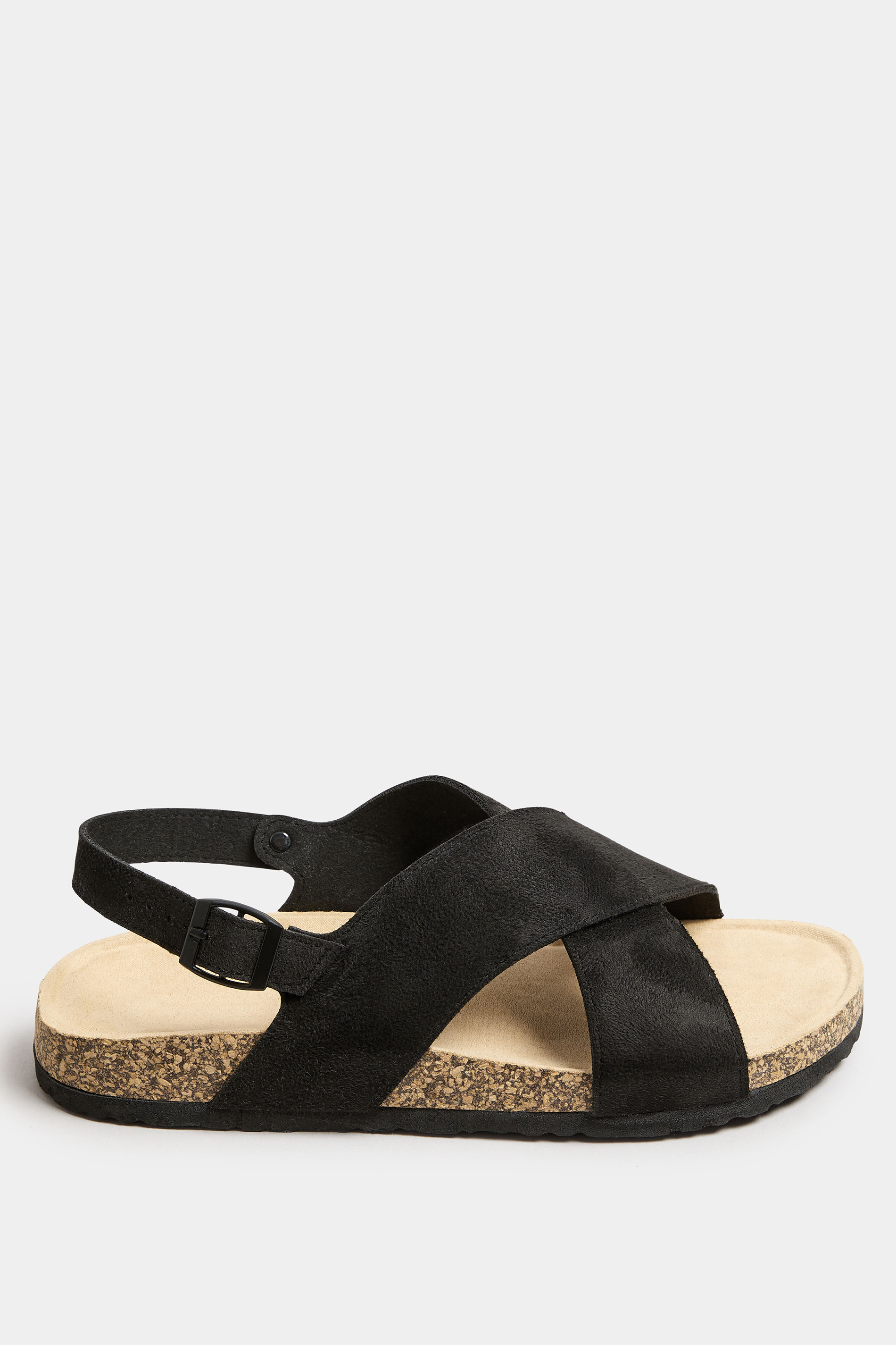 Black Cross Strap Footbed Sandals In Wide E & Extra Wide EEE Fit 2
