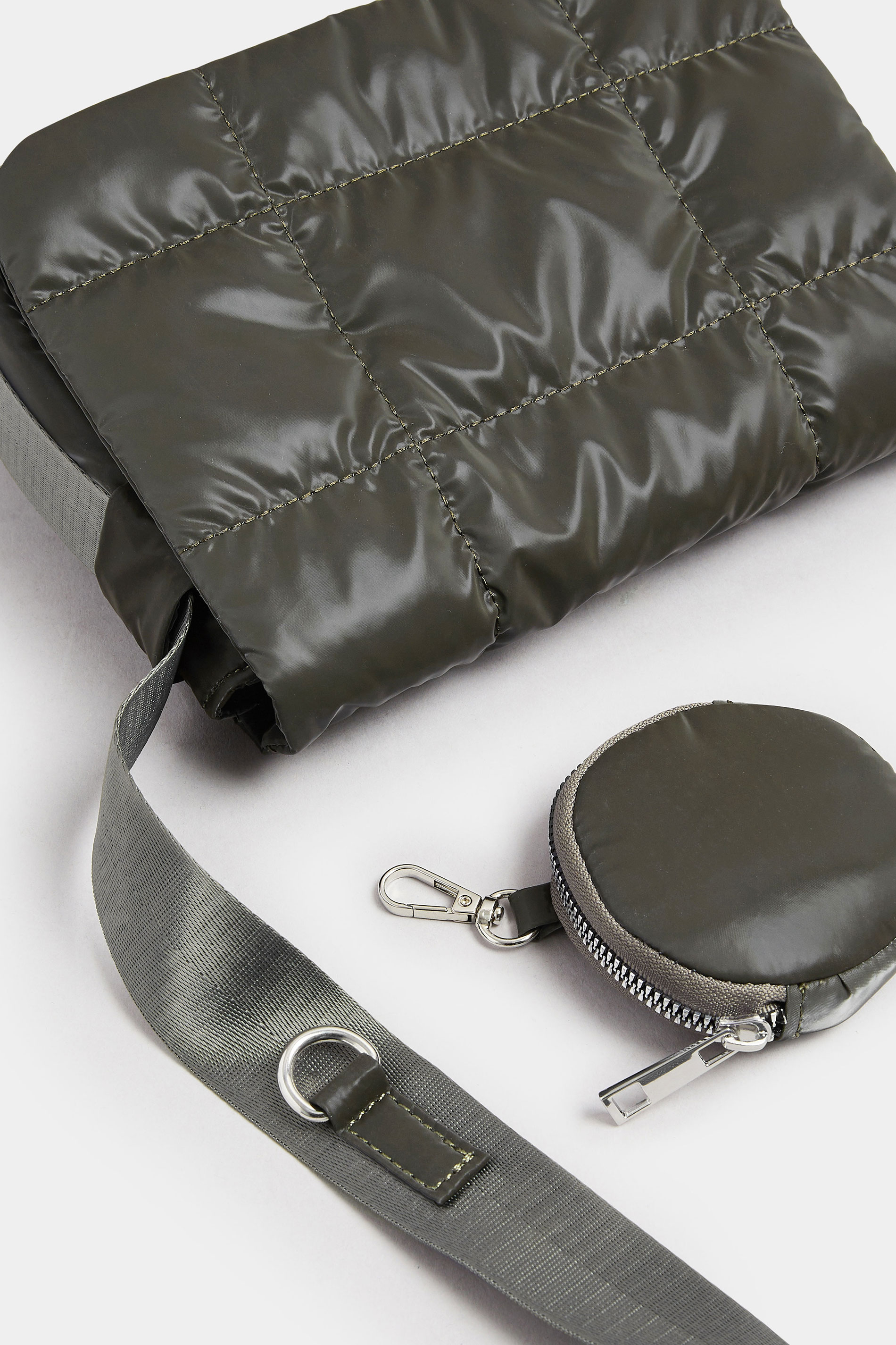 Khaki Green Quilted Cross Body Bag | Yours Clothing 5