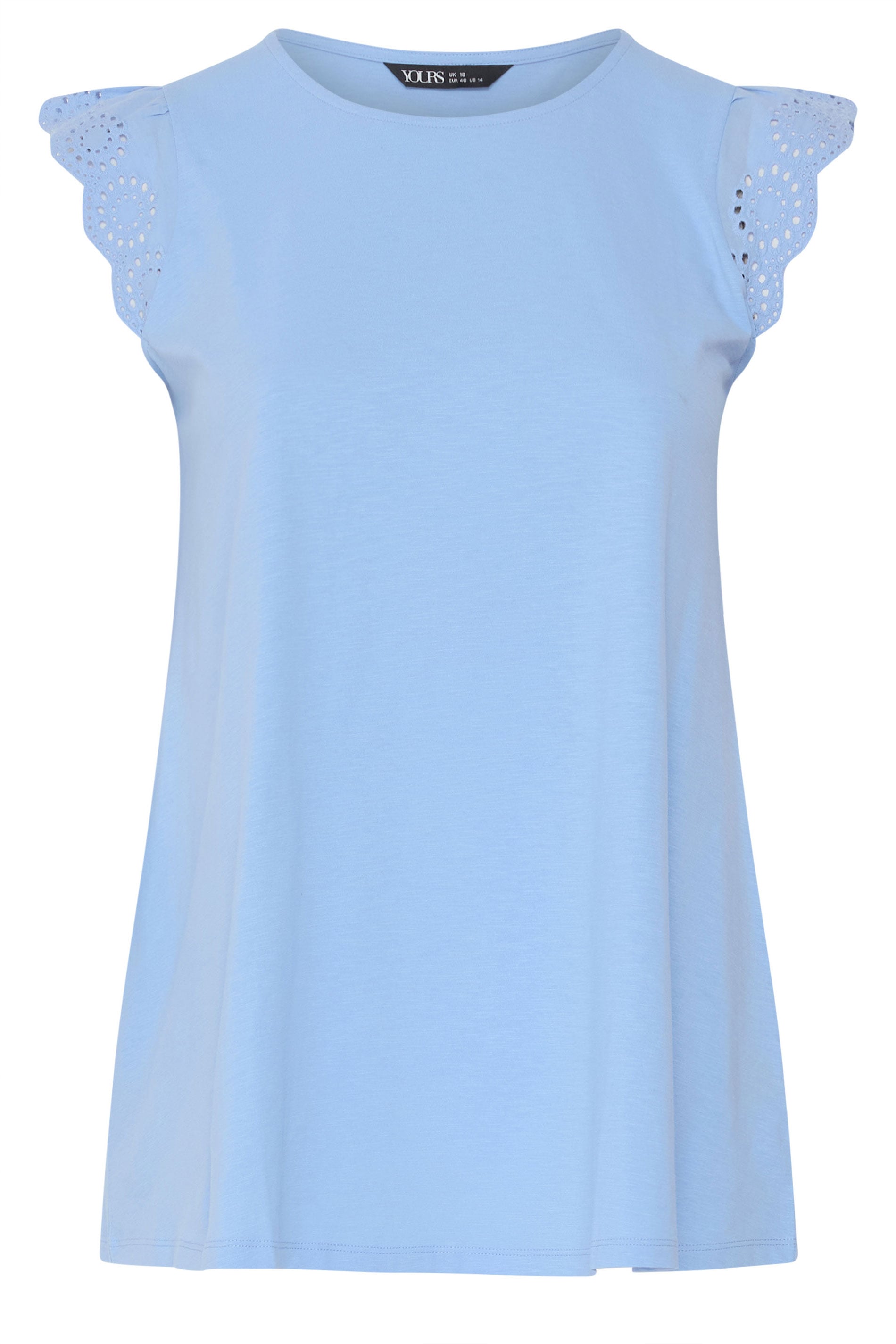 YOURS Plus Size Light Blue Broderie Anglaise Frill Vest Top | Yours Clothing 5