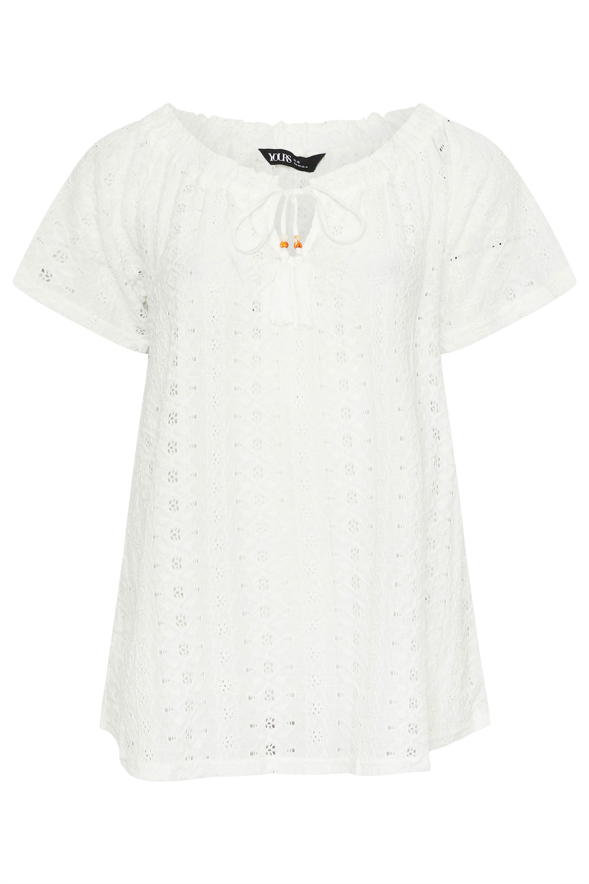 YOURS Plus Size White Tie Neck Broderie Anglaise Top | Yours Clothing 5