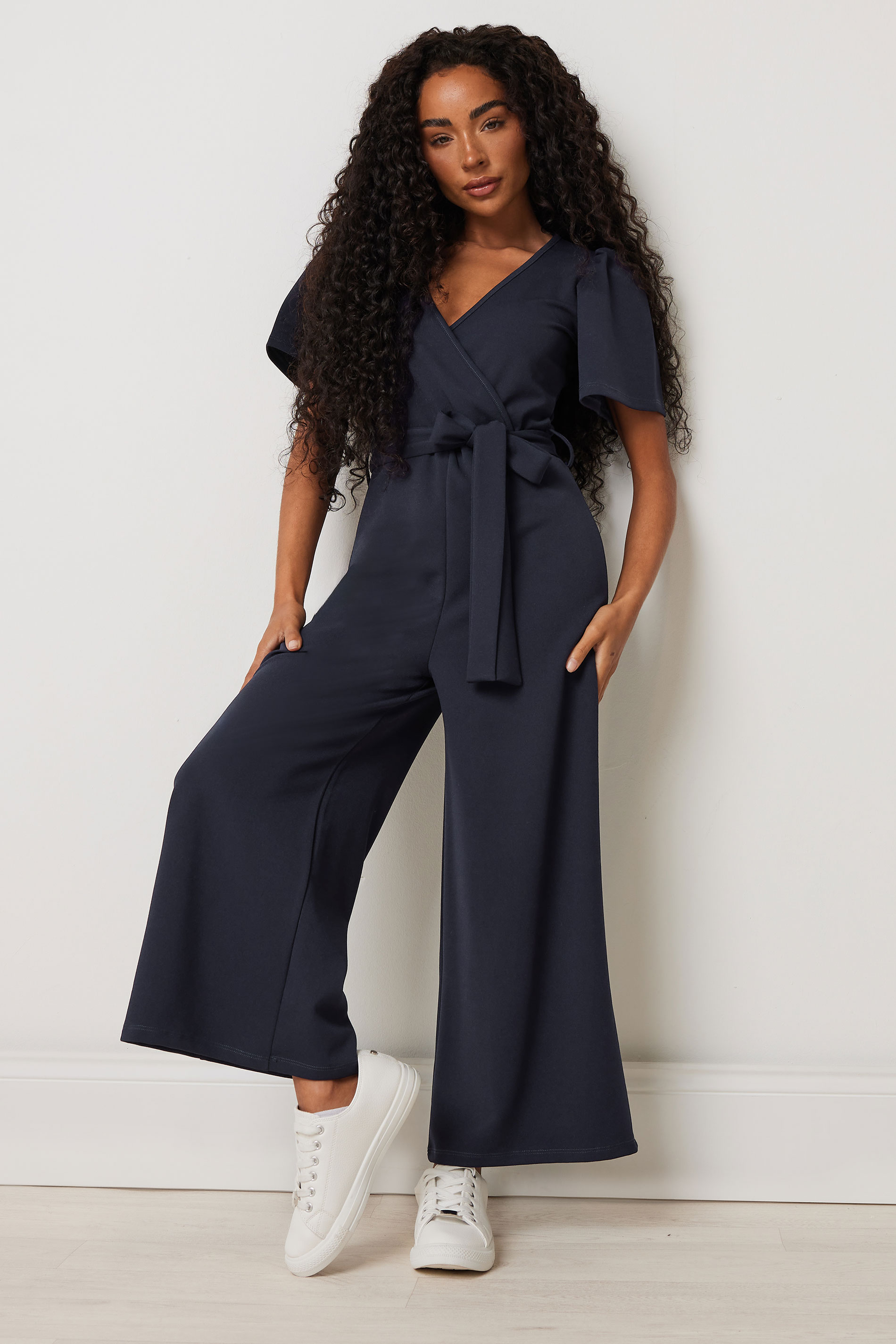M&Co Petite Navy Blue Cropped Jumpsuit | M&Co 1