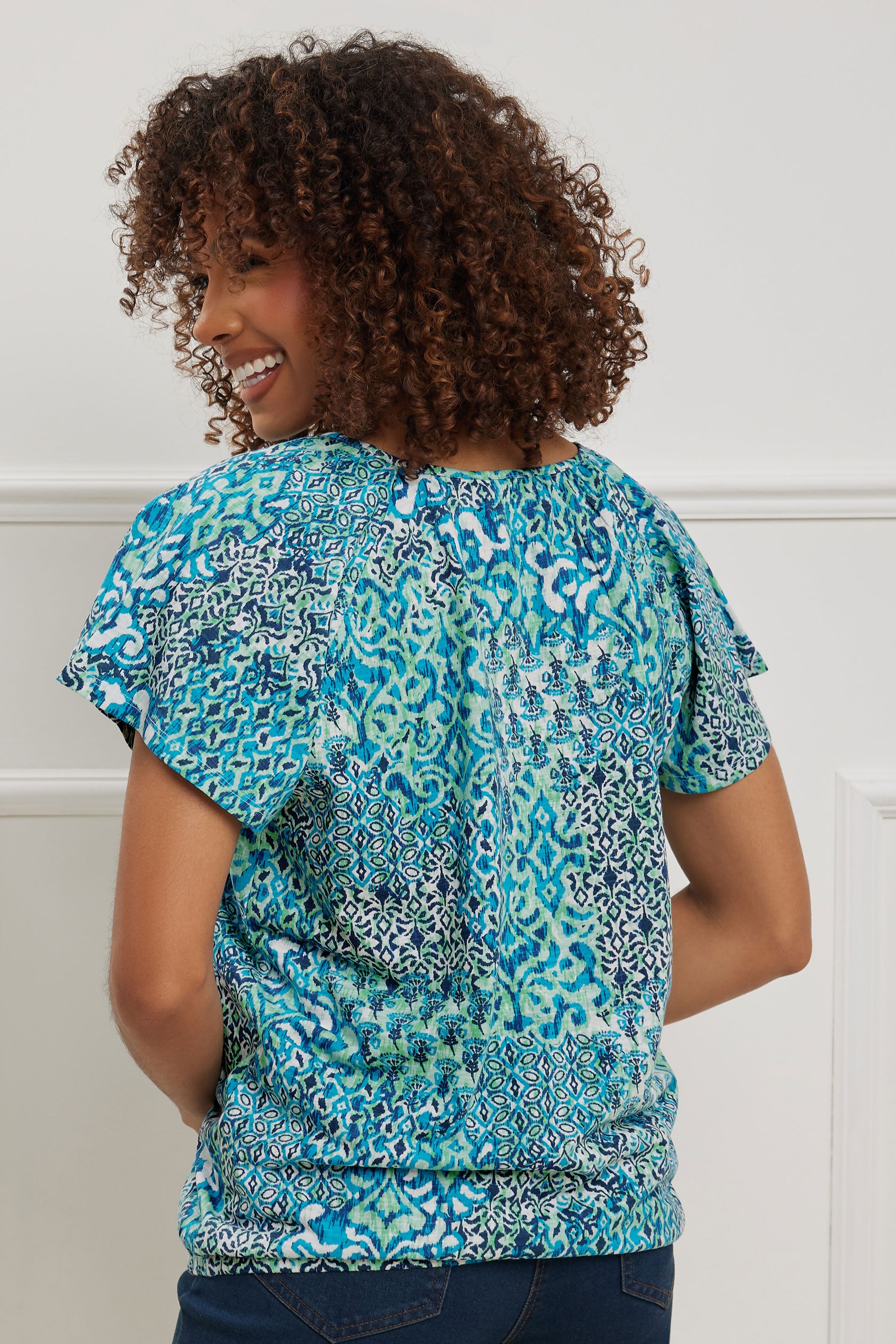 M Co Blue Mixed Print Cotton Scoop Neck T Shirt M Co m-co-blue-mixed-print-cotton-scoop-neck-t-shirt-m-co