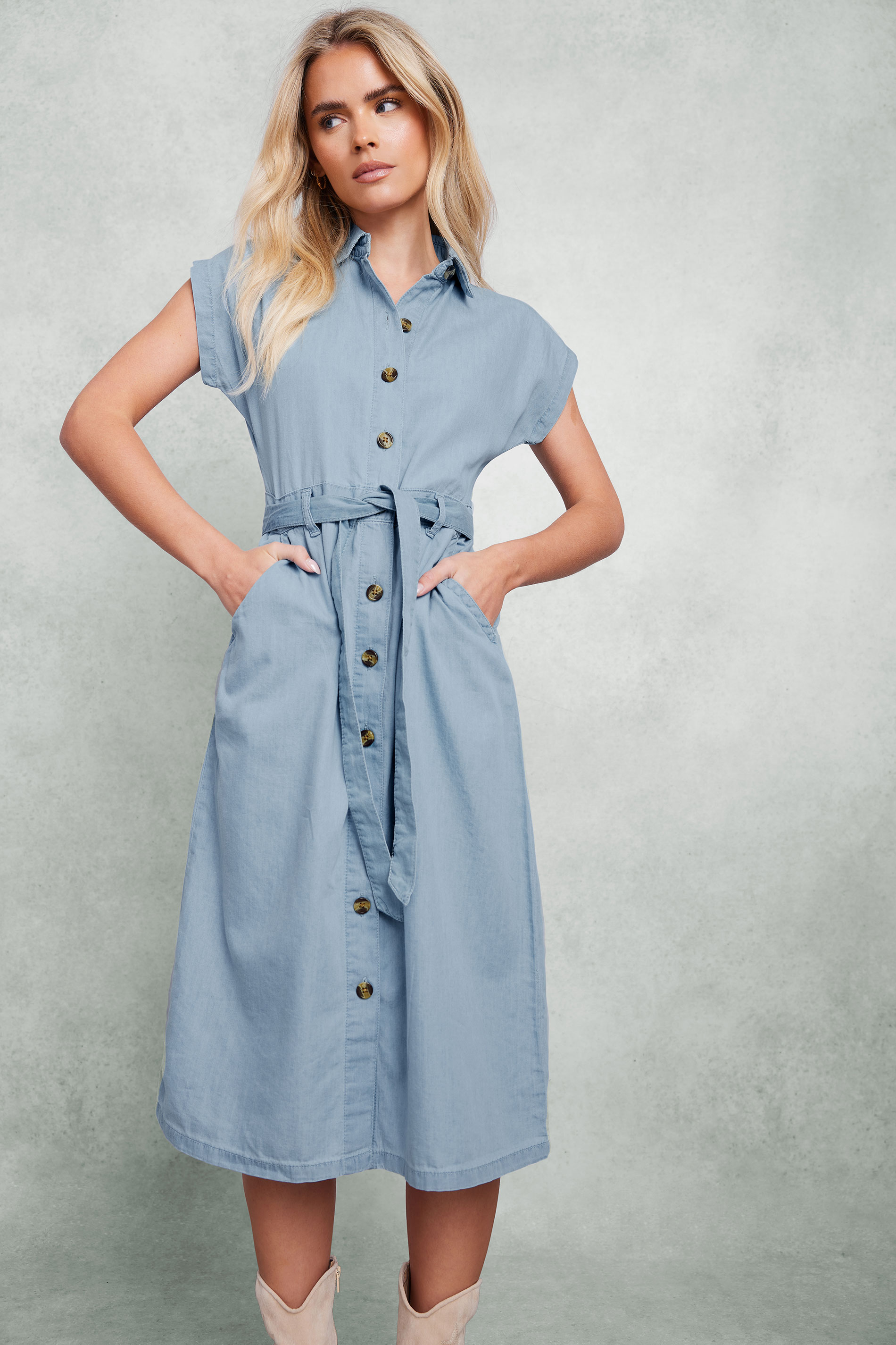 M&Co Petite Light Blue Denim Shirt Dress | M&Co 3