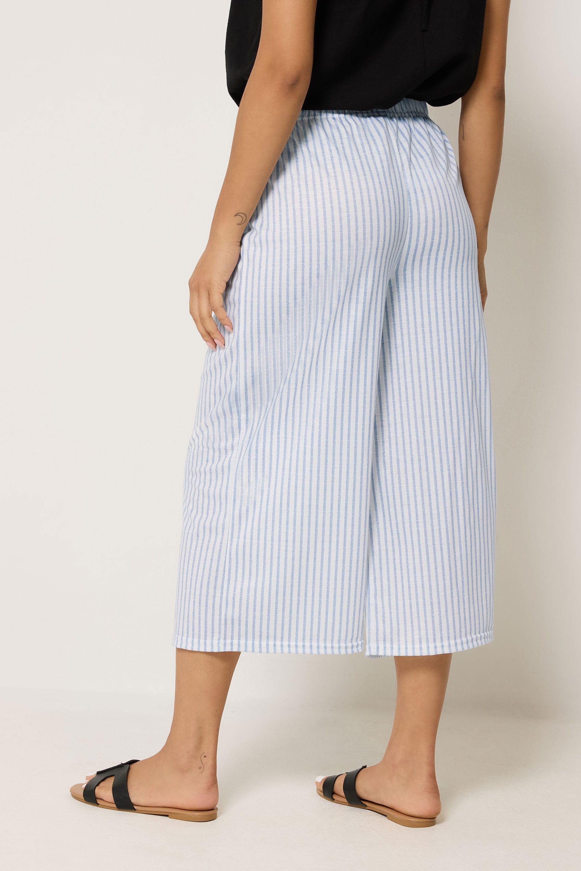 M&Co Petite Blue Stripe Wide Leg Culottes | M&Co 2