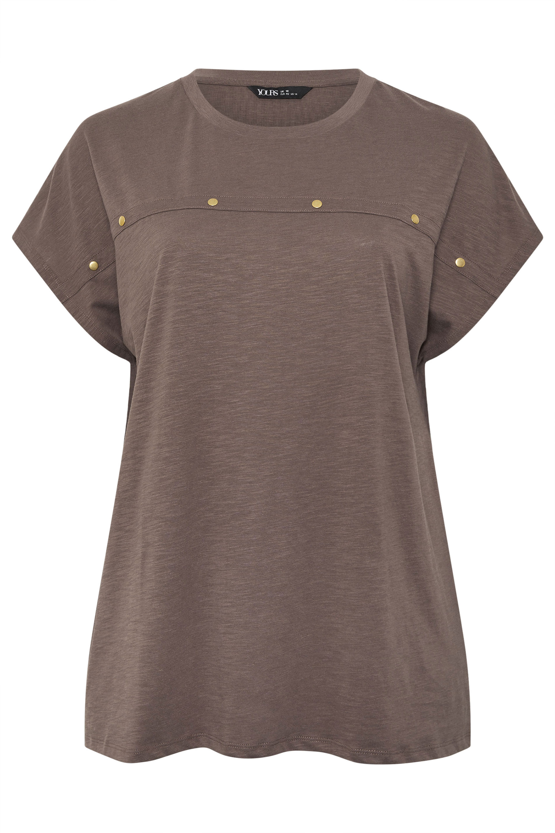YOURS Plus Size Chocolate Brown Stud Grown-On Sleeve T-Shirt | Yours Clothing 5