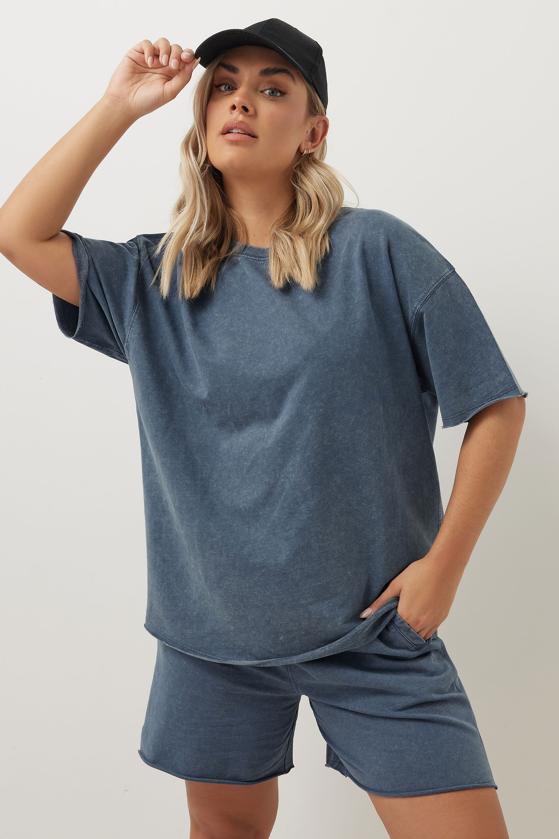 YOURS Plus Size Blue Acid Wash Oversized Sweat T-Shirt | Yours Clothing 1