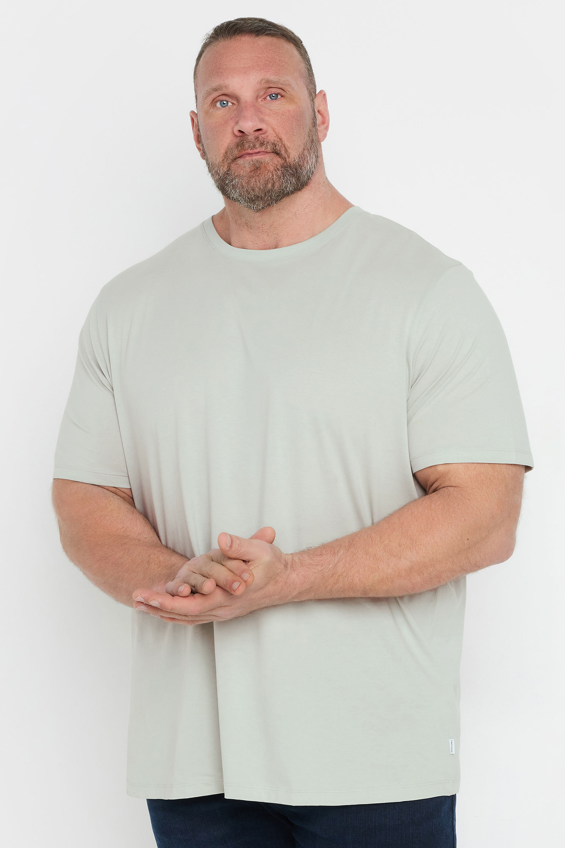 JACK & JONES Big & Tall Purtain Grey Basic T-Shirt | BadRhino 2