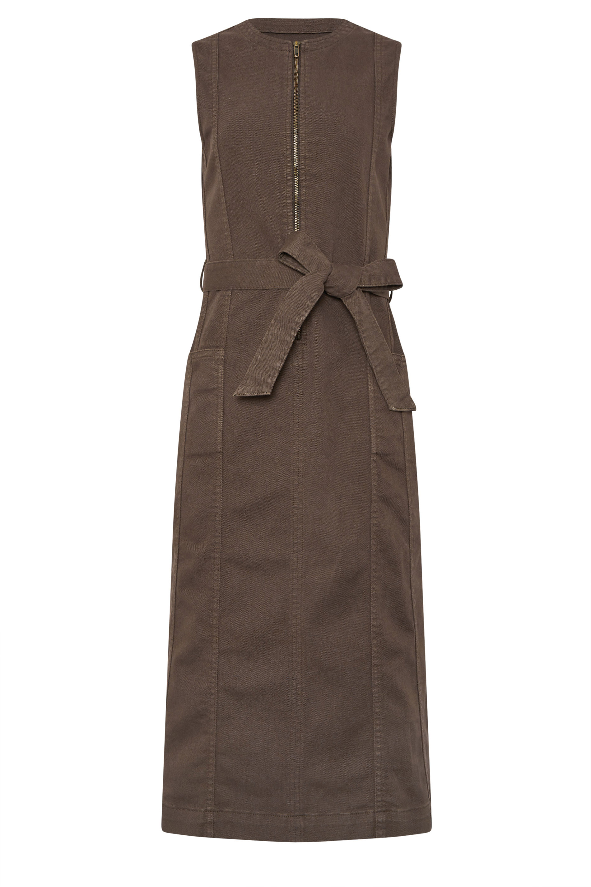 LTS Tall Chocolate Brown Zip Front Denim Midi Dress | Long Tall Sally 7