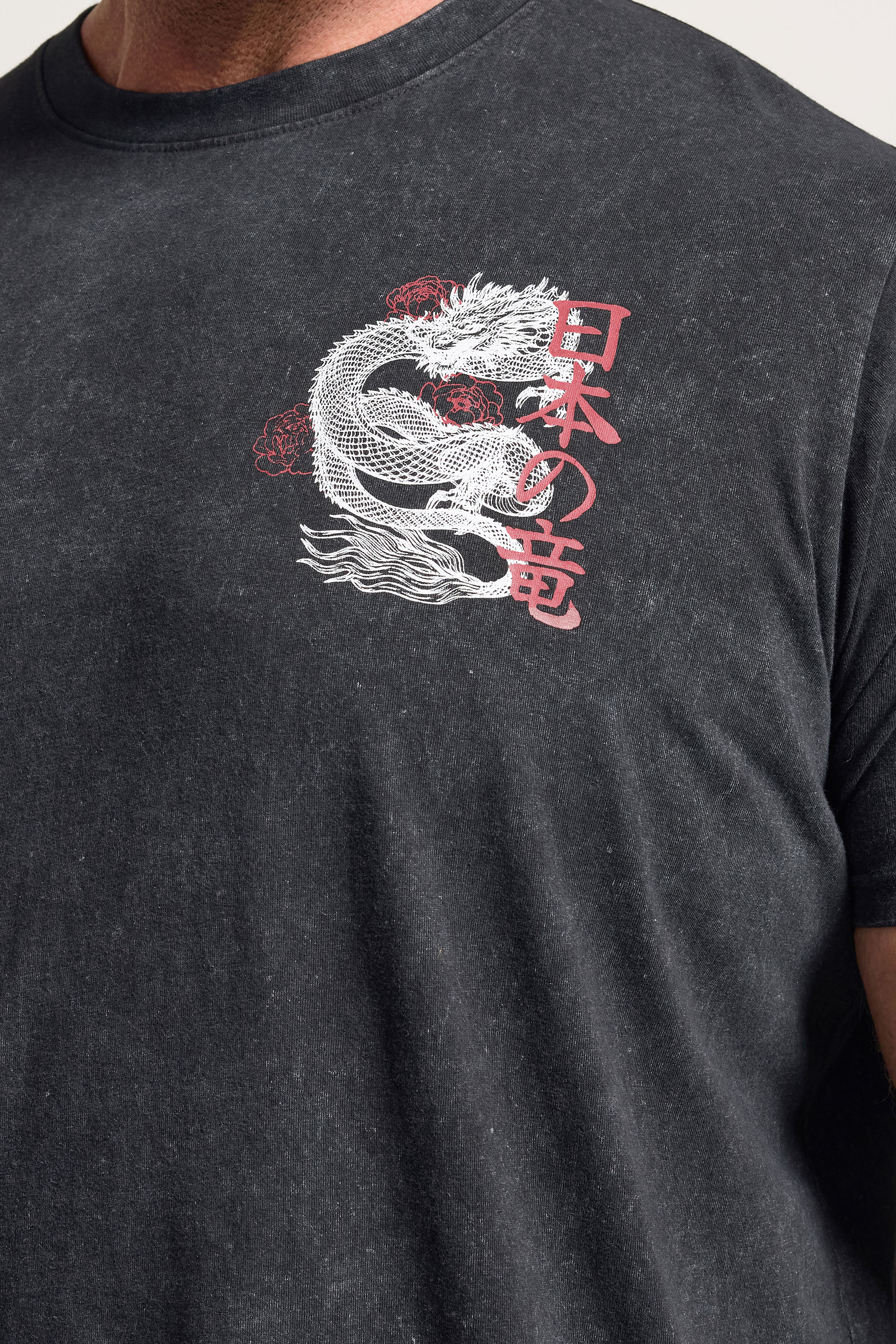 BadRhino Big & Tall Black Extra Long Acid Wash Dragon Graphic T-Shirt | BadRhino 4