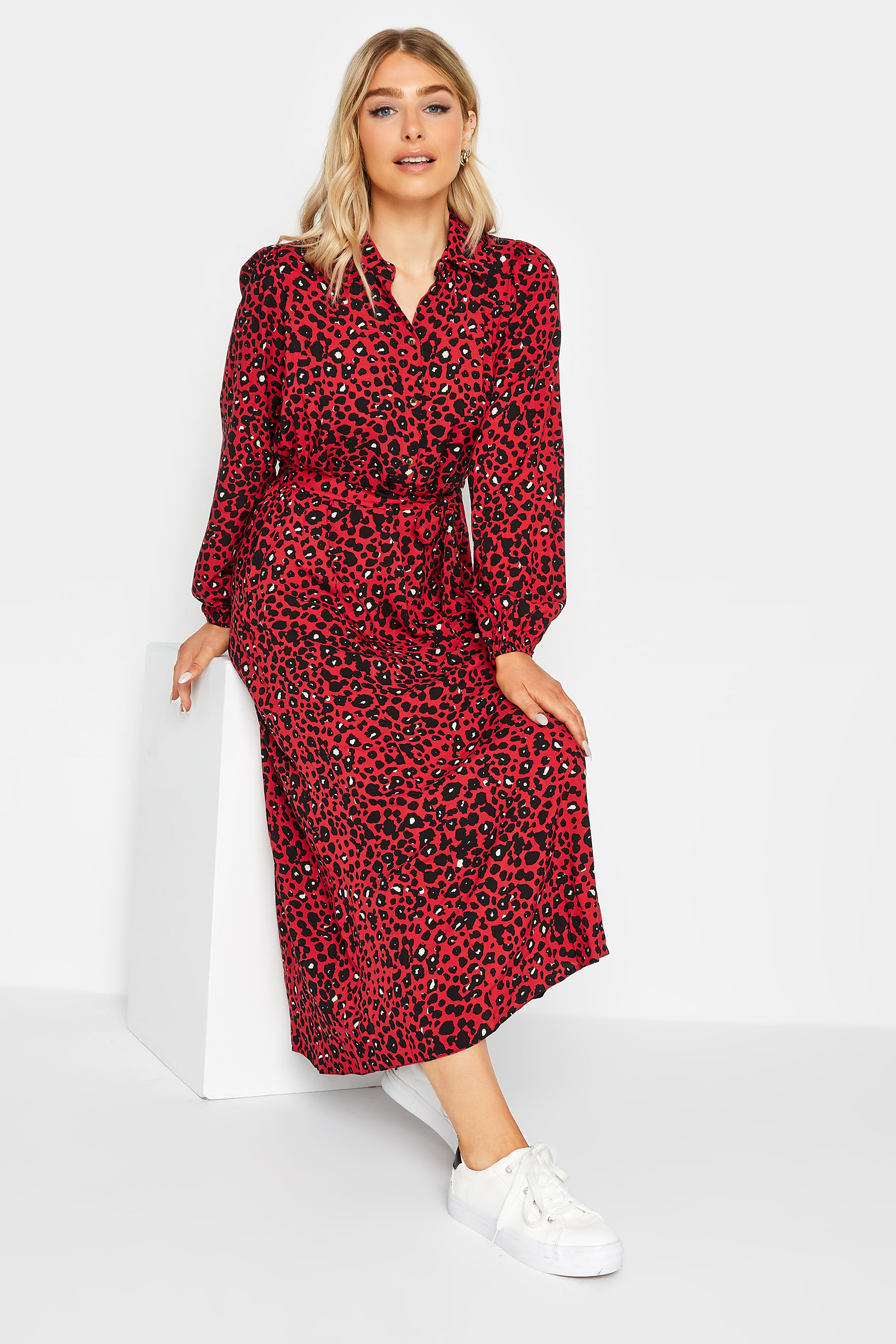 M&Co Red Leopard Print Midaxi Shirt Dress | M&Co 2