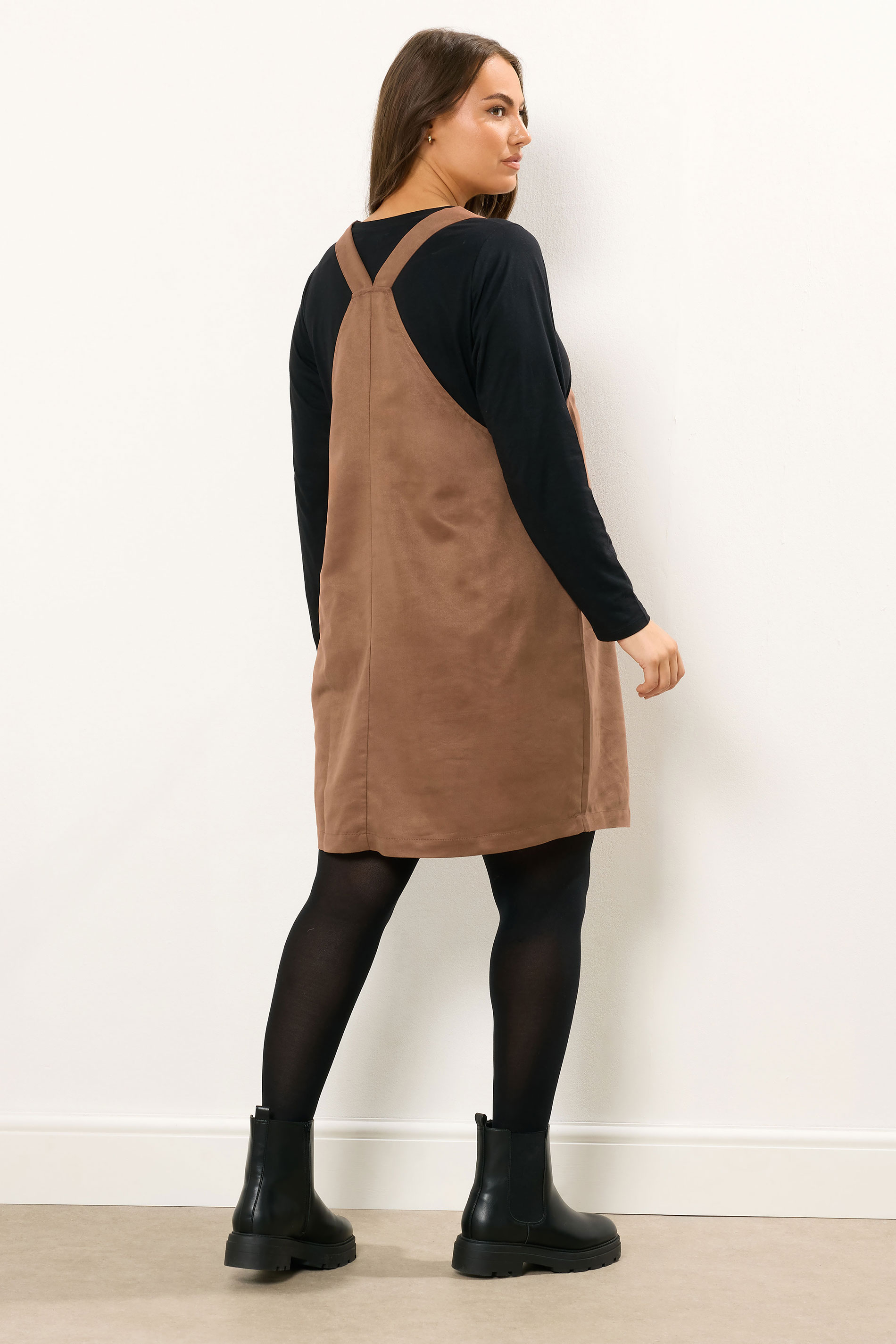 YOURS Plus Size Brown Faux Suede Pinafore Dress | Yours Clothing 4