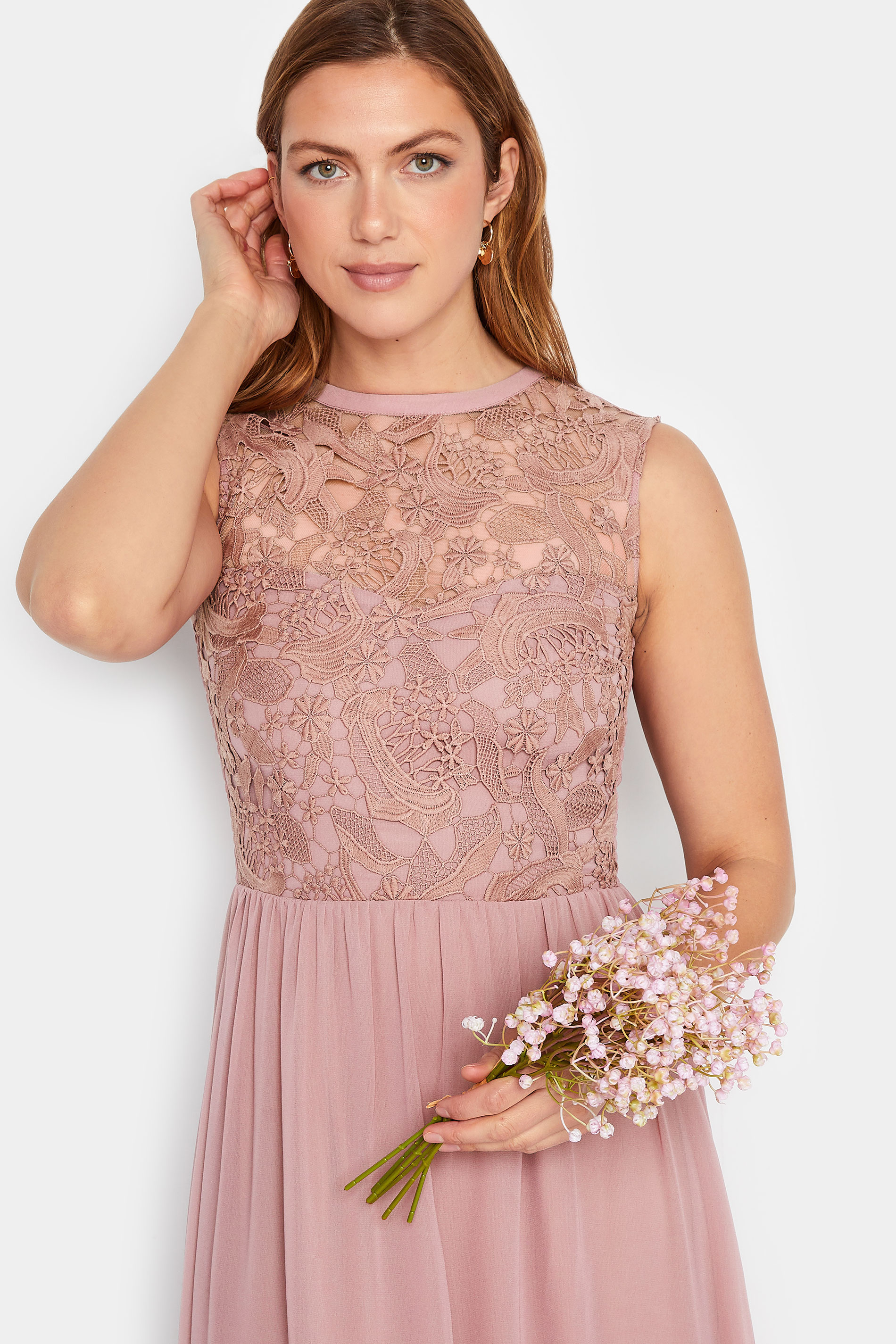 LTS Tall Women's Blush Pink Lace Chiffon Maxi Dress | Long Tall Sally  4