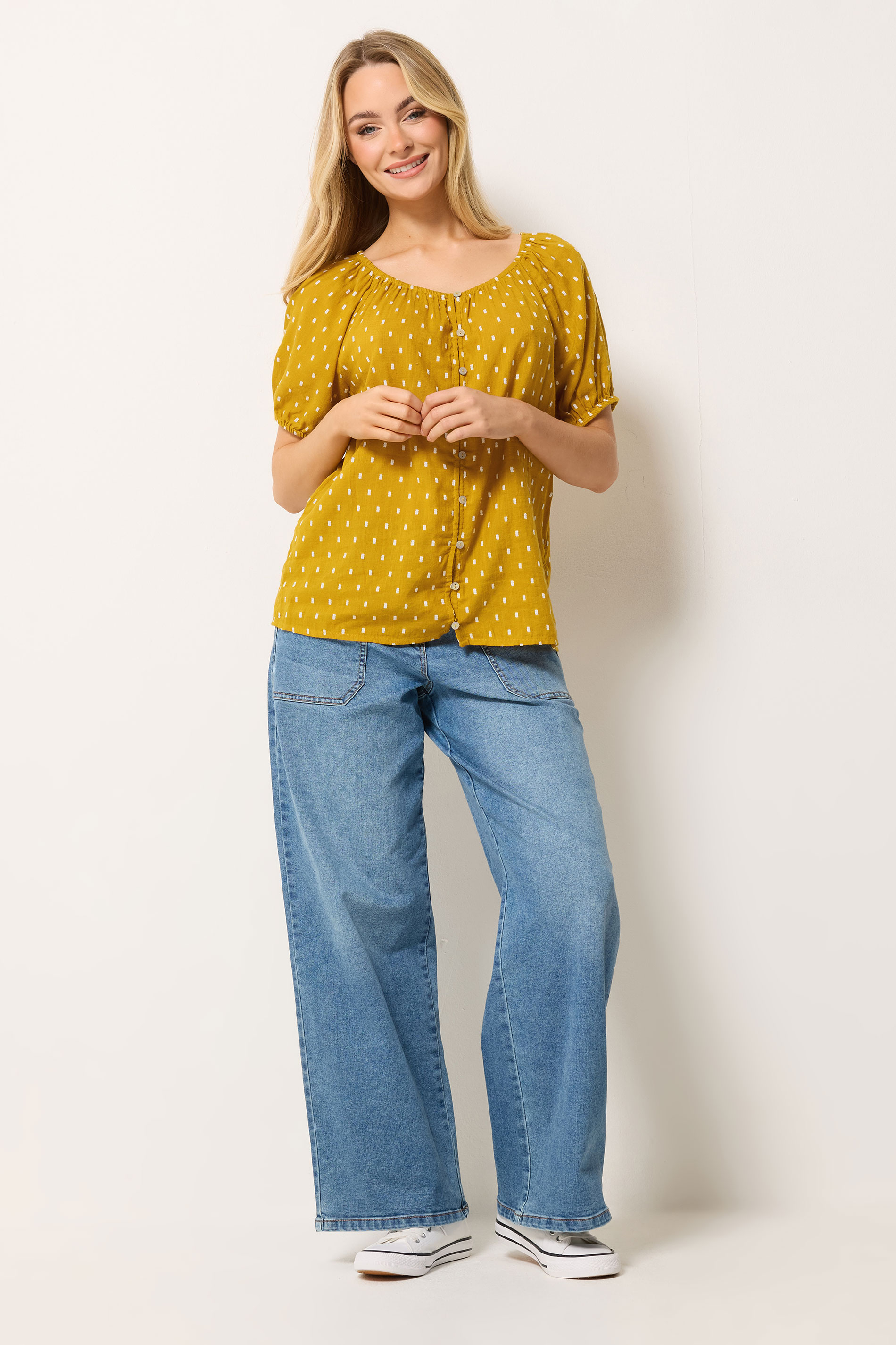 M&Co Yellow Dobby Button Up Blouse | M&Co 2