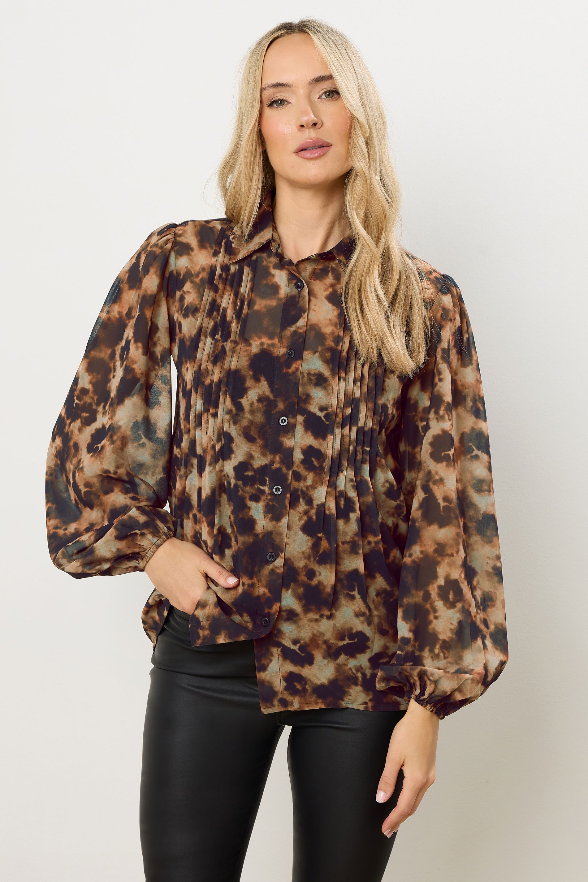 LTS Tall Brown Marble Sheer Pintuck Blouse | Long Tall Sally 3