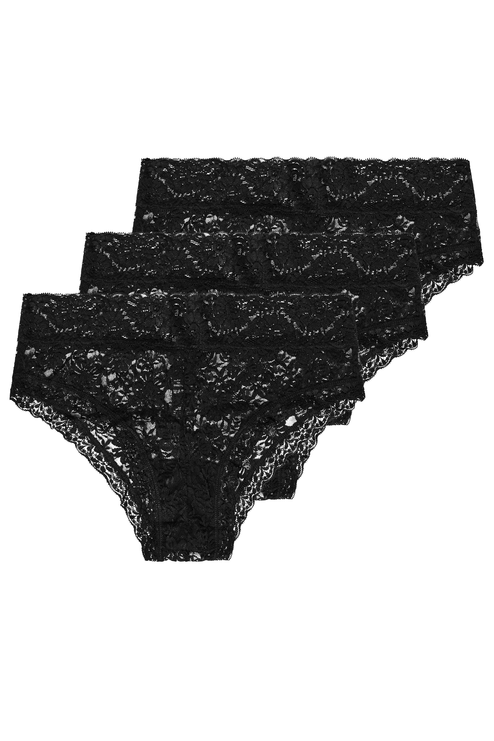 YOURS 3 PACK Curve Black Lace Brazilian Briefs | Yours Clothing  3