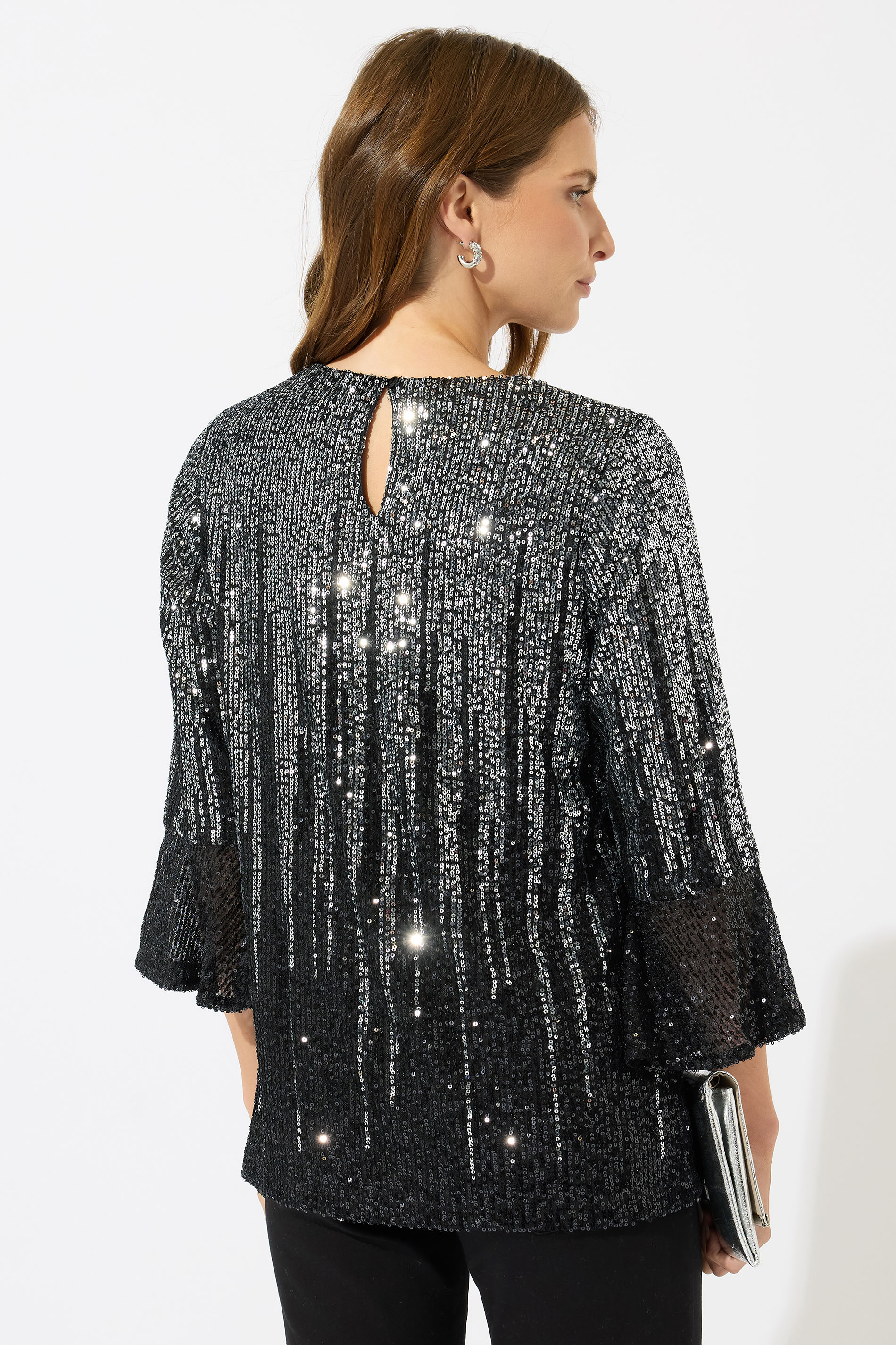 M&Co Silver Ombre Sequin Flute Sleeve Top | M&Co 4