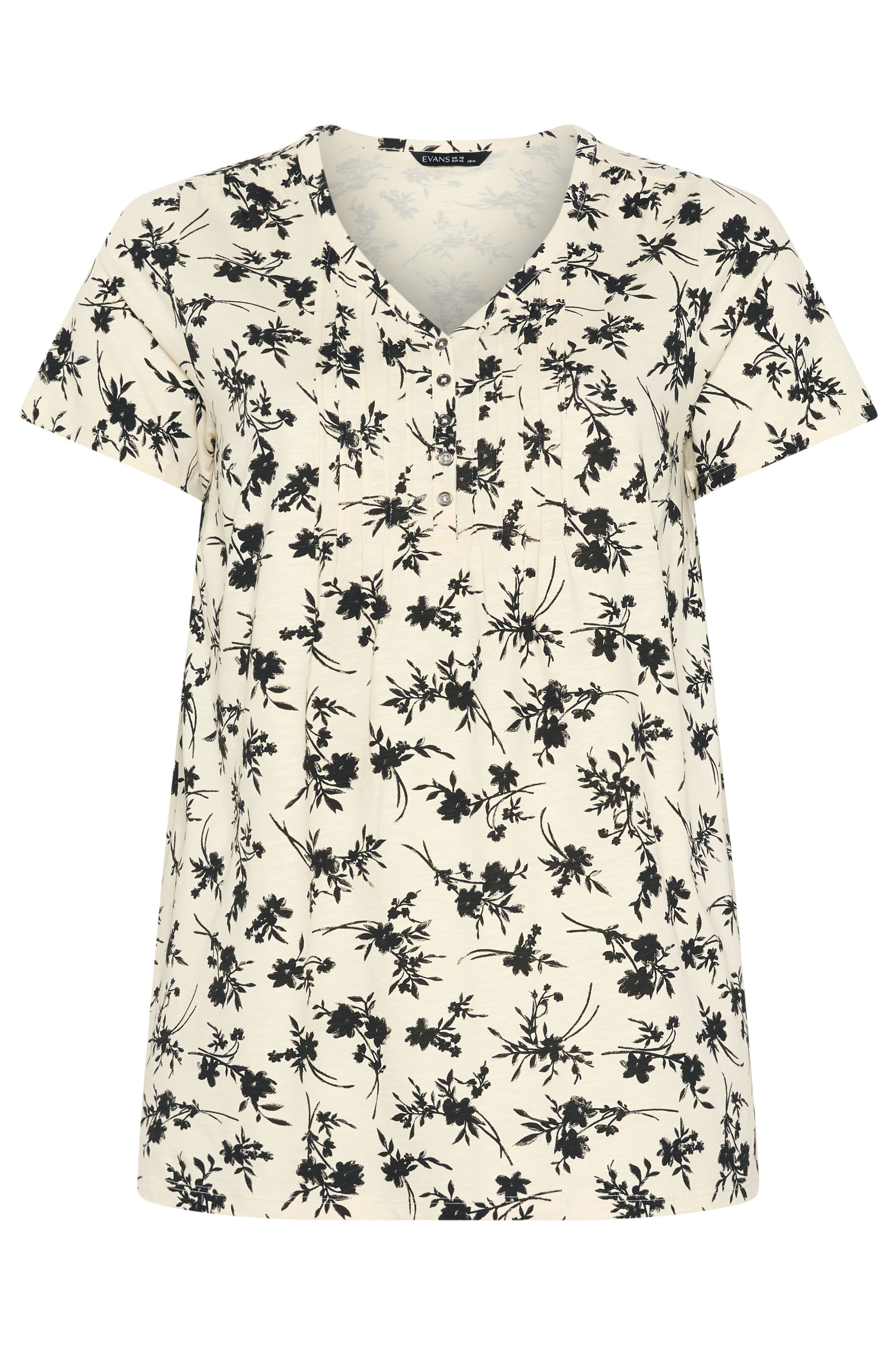 EVANS Plus Size Ivory Floral Print Cotton Henley Top | Evans 5