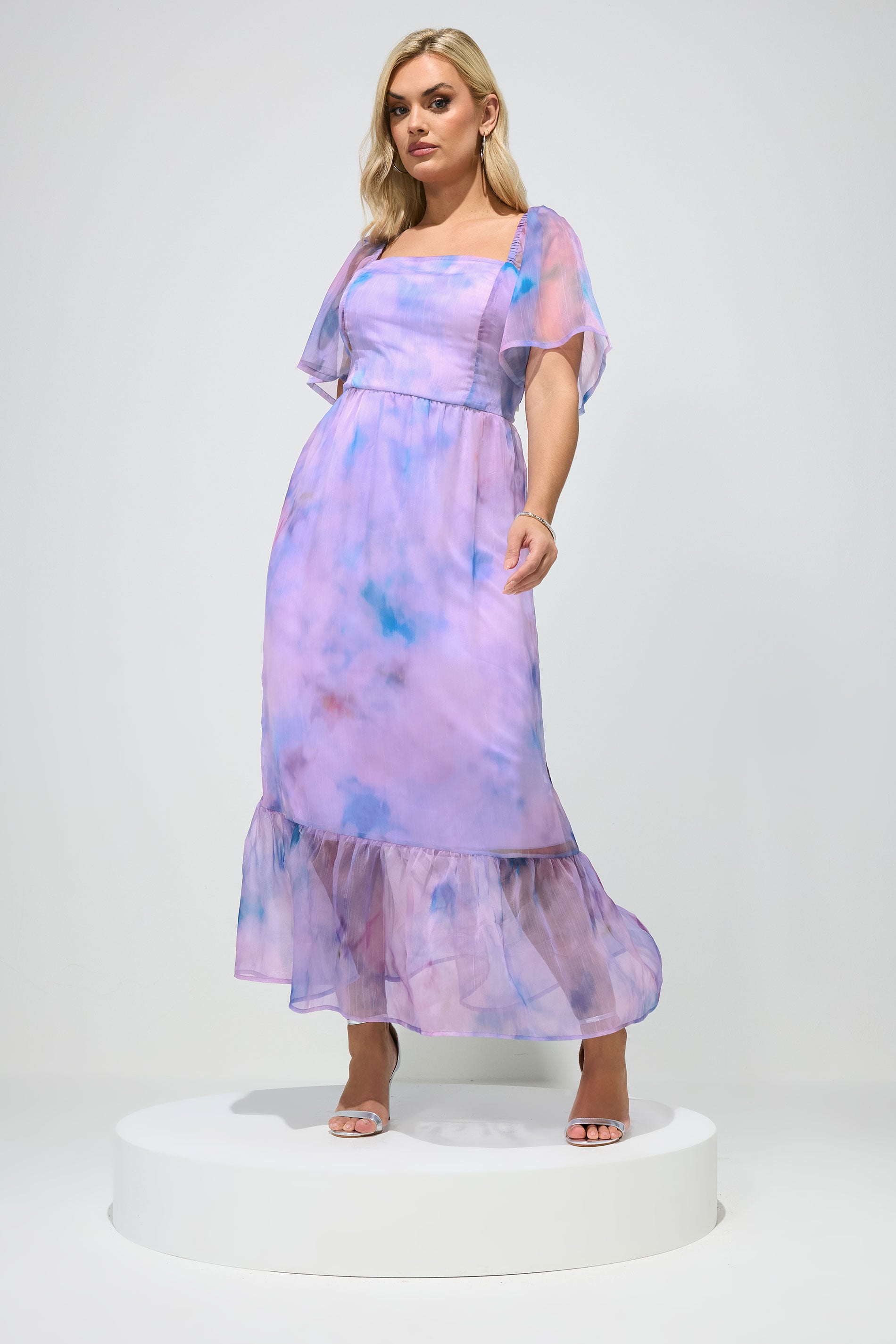 YOURS LONDON Plus Size Purple Abstract Organza Dress | Yours Clothing 2