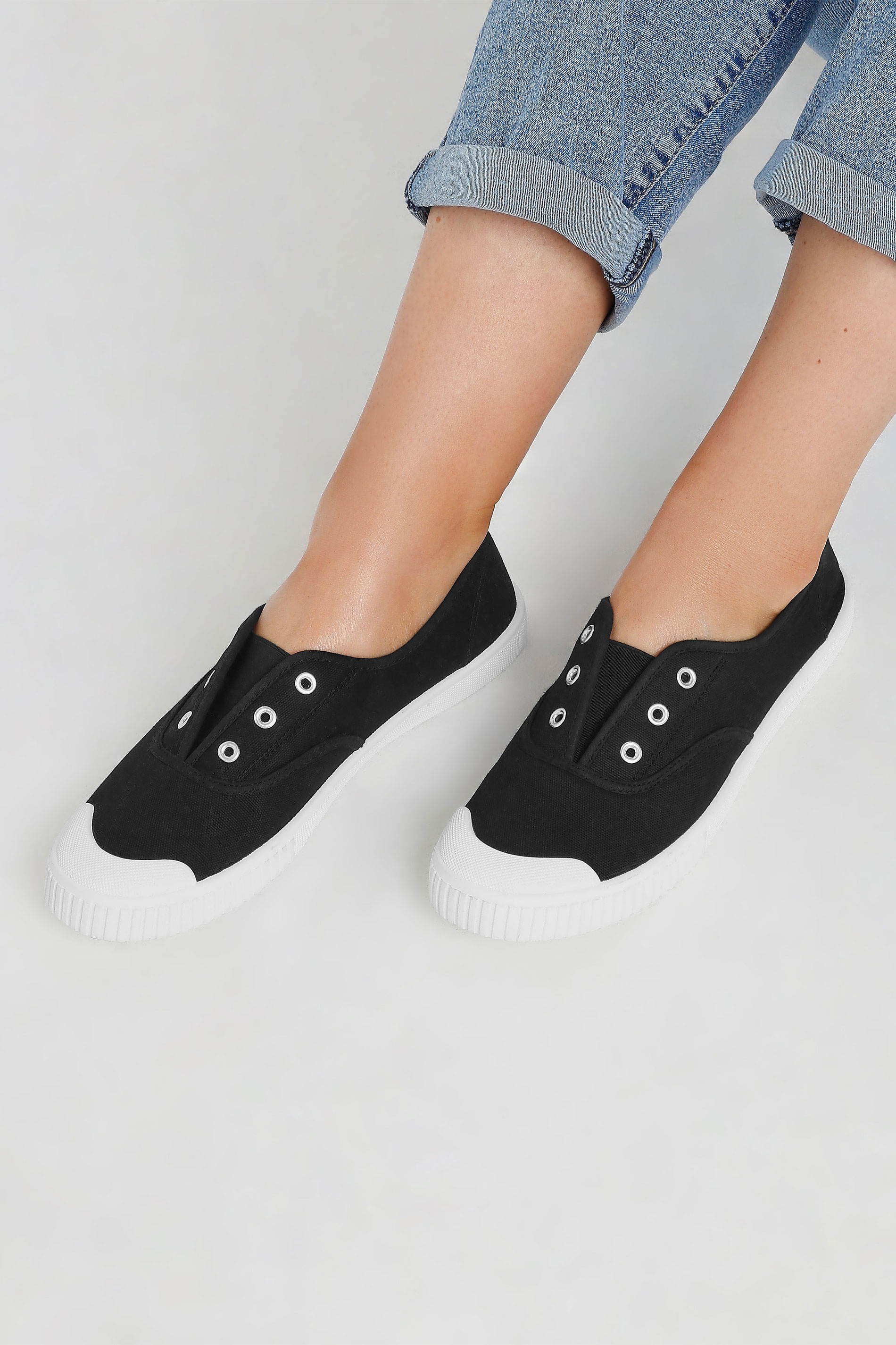 Women's Black Yours Canvas Slip On Trainers In Wide E Fit Size 7E