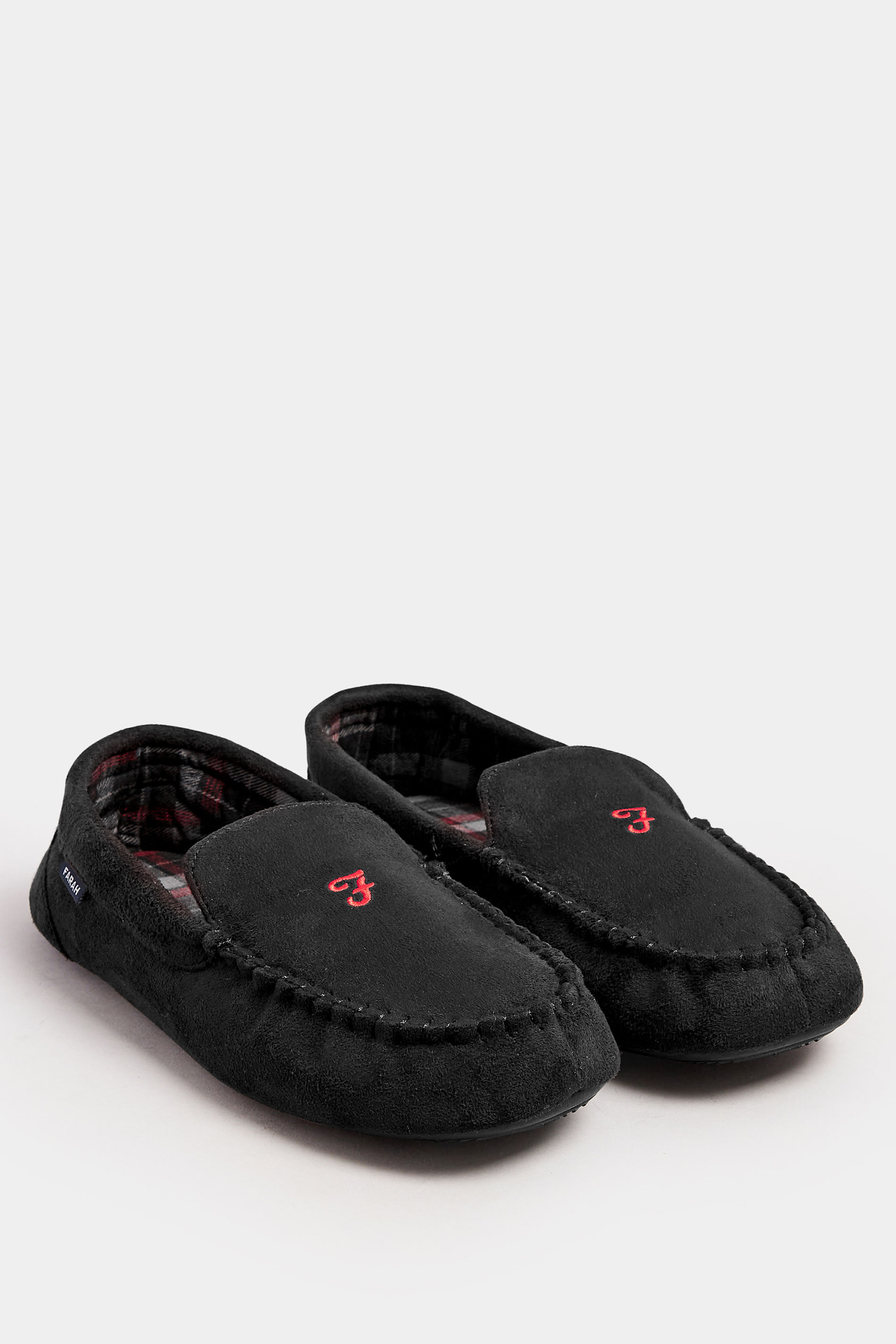 FARAH Black Checked Moccasin Slippers | BadRhino 1
