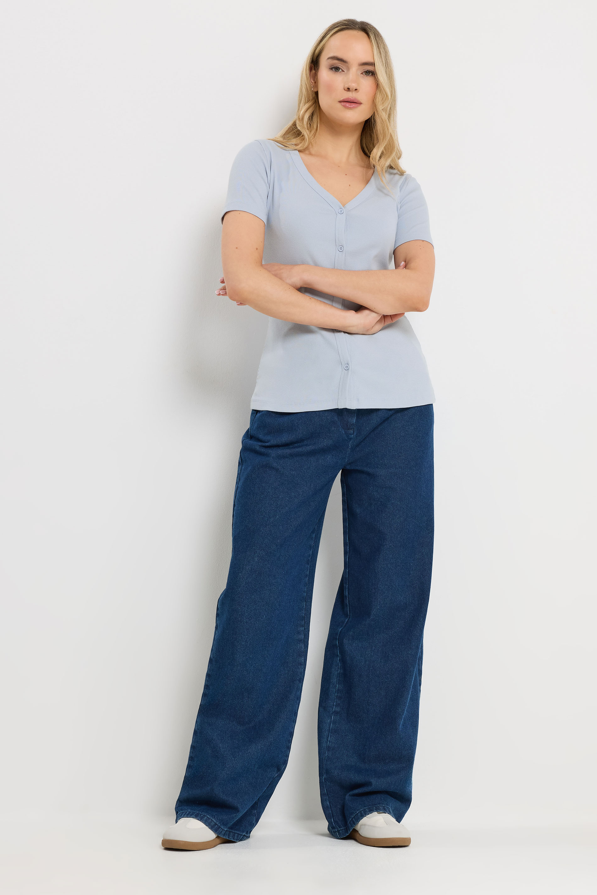LTS Tall Women's Pale Blue Button T-Shirt | Long Tall Sally 1