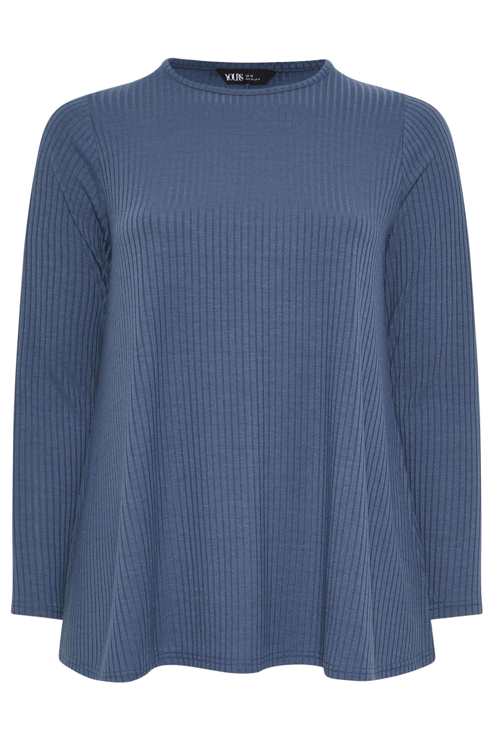 YOURS Plus Size Denim Blue Ribbed Swing T-Shirt | Yours Clothing 5