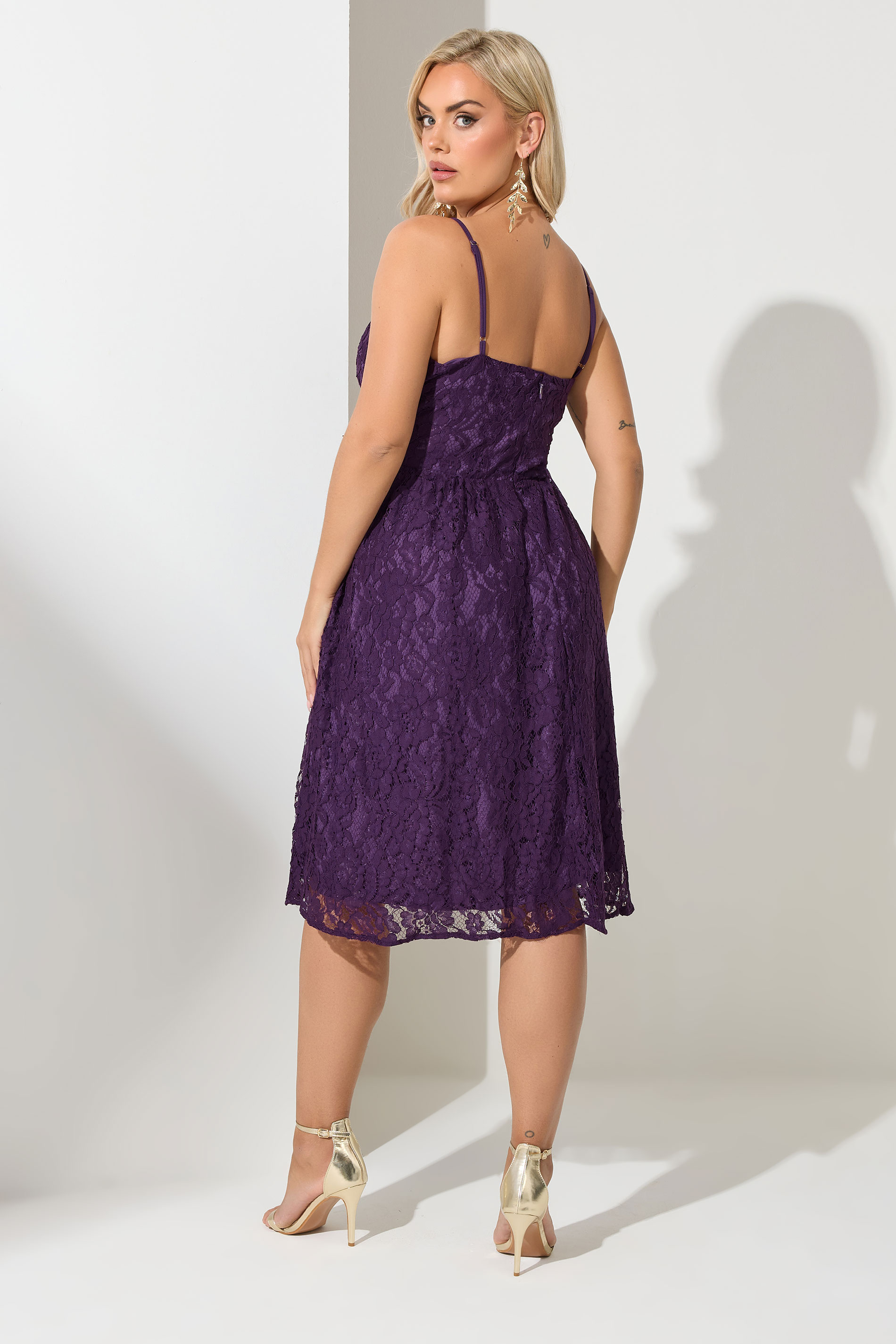 YOURS LONDON Plus Size Purple Lace Skater Dress | Yours Clothing  2