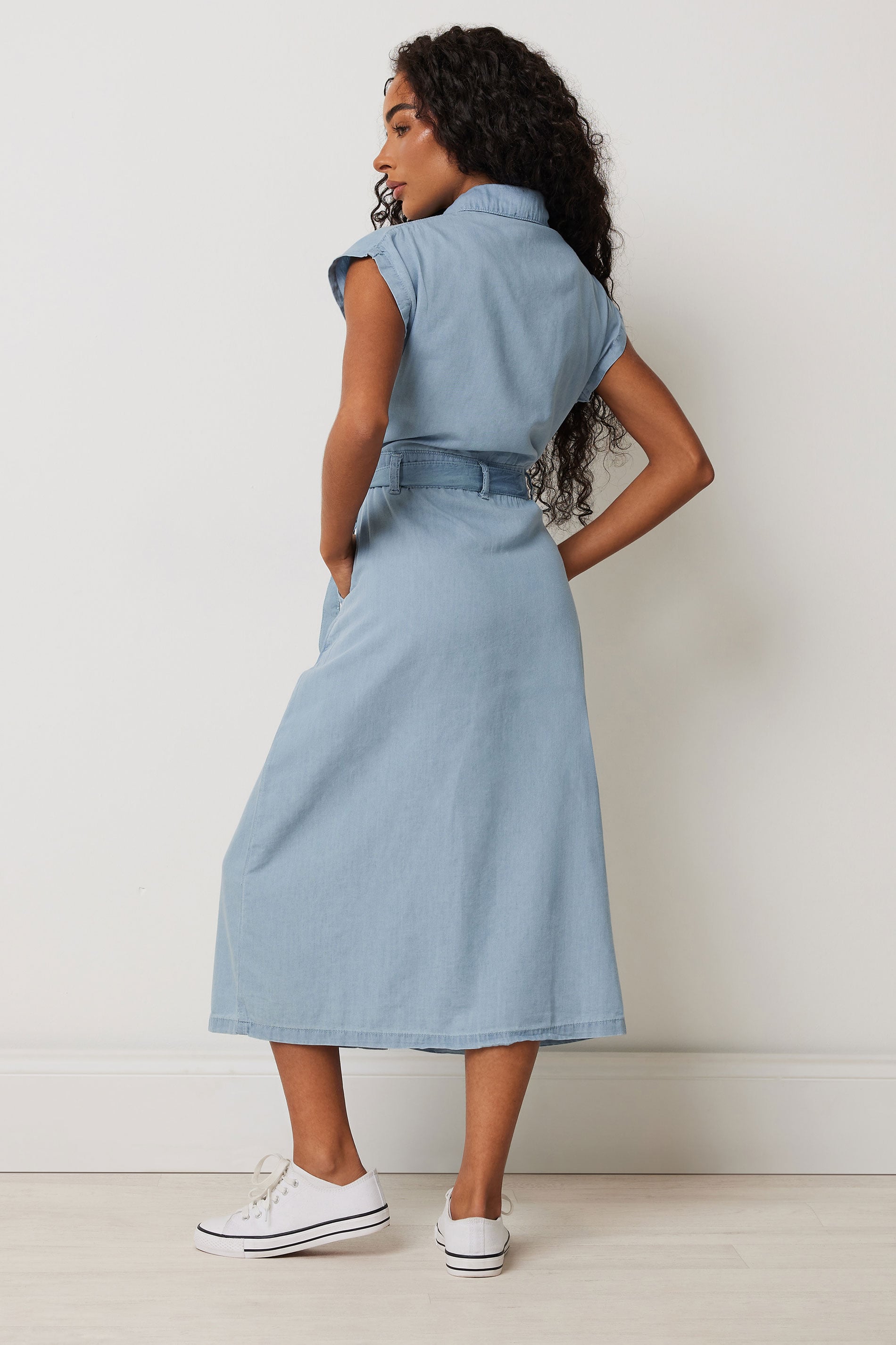 M&Co Petite Light Blue Denim Shirt Dress | M&Co 4