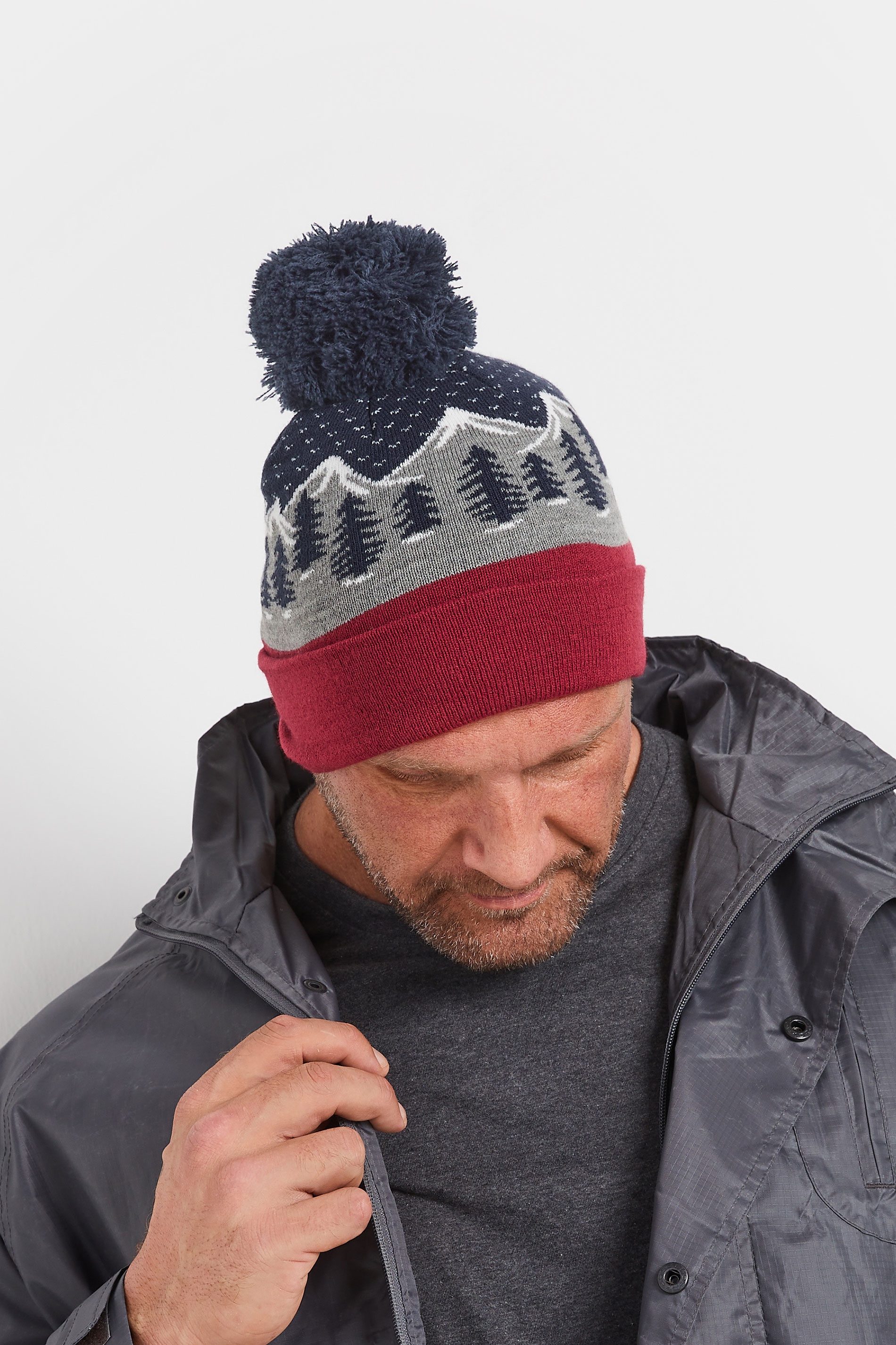 BadRhino Red & Navy Winter Trees Bobble Hat | BadRhino 3