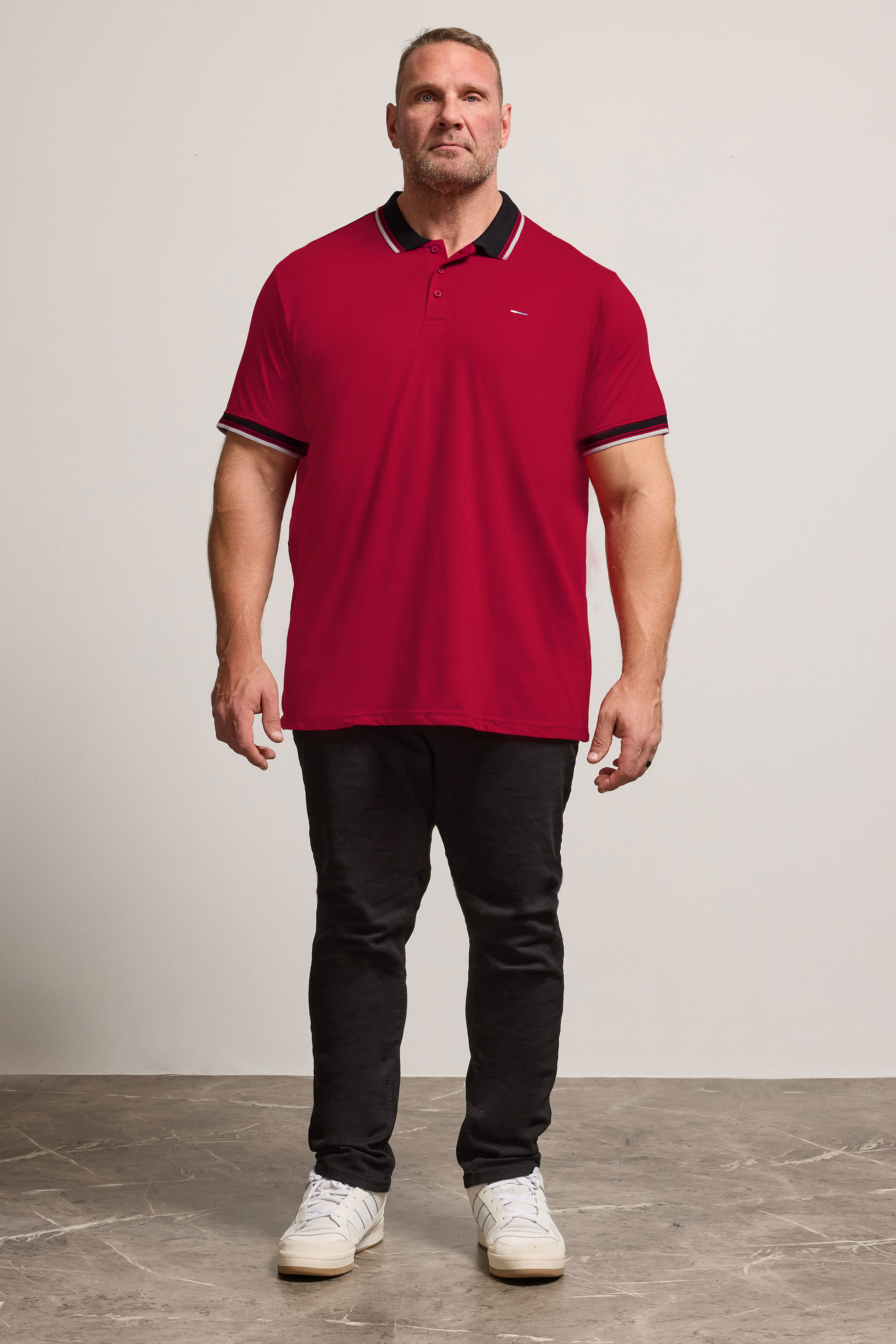 BadRhino Big & Tall Red Contrast Tipped Detail Polo Shirt | BadRhino 1