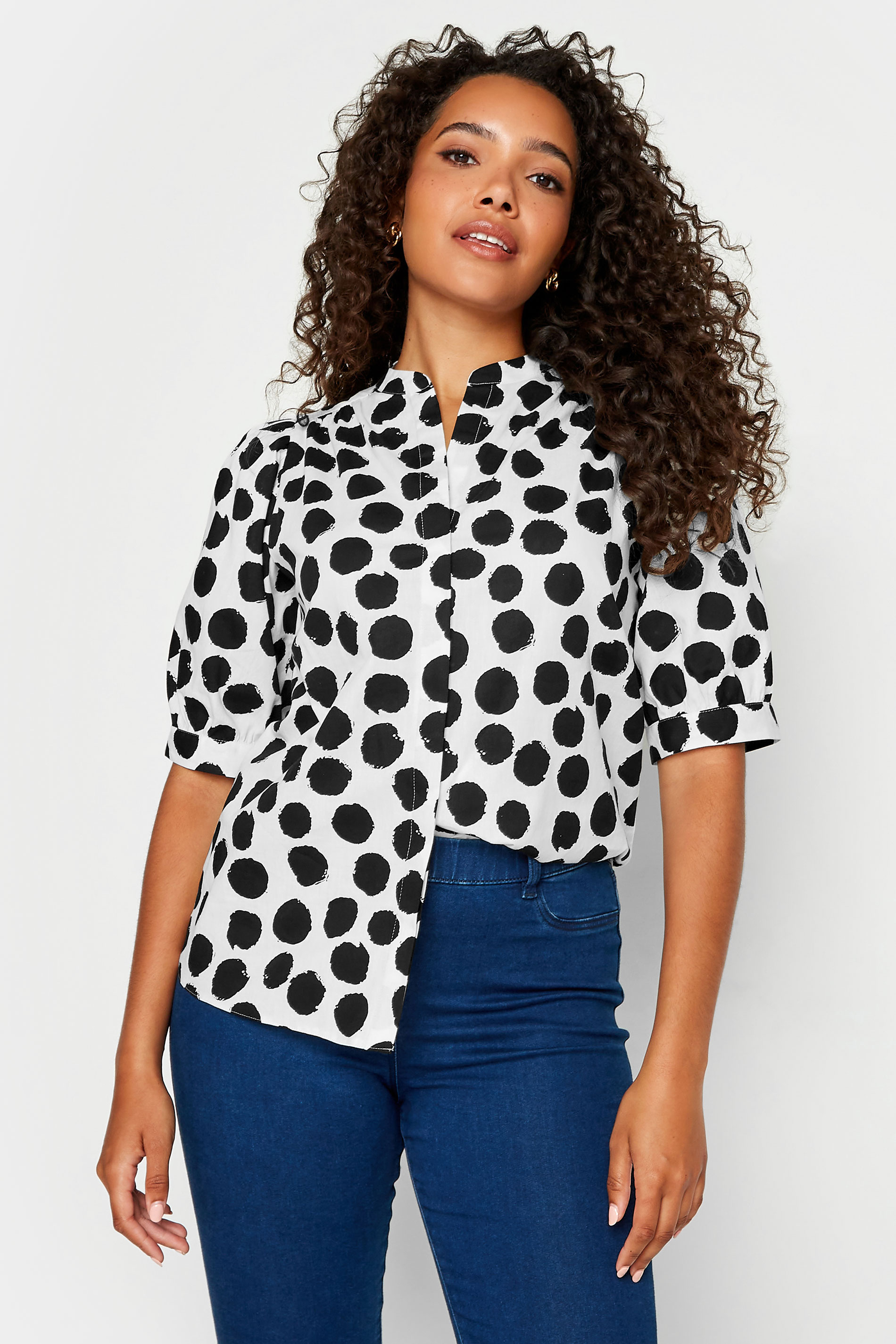 M&Co White Polka Dot Puff Sleeve Shirt | M&Co 1
