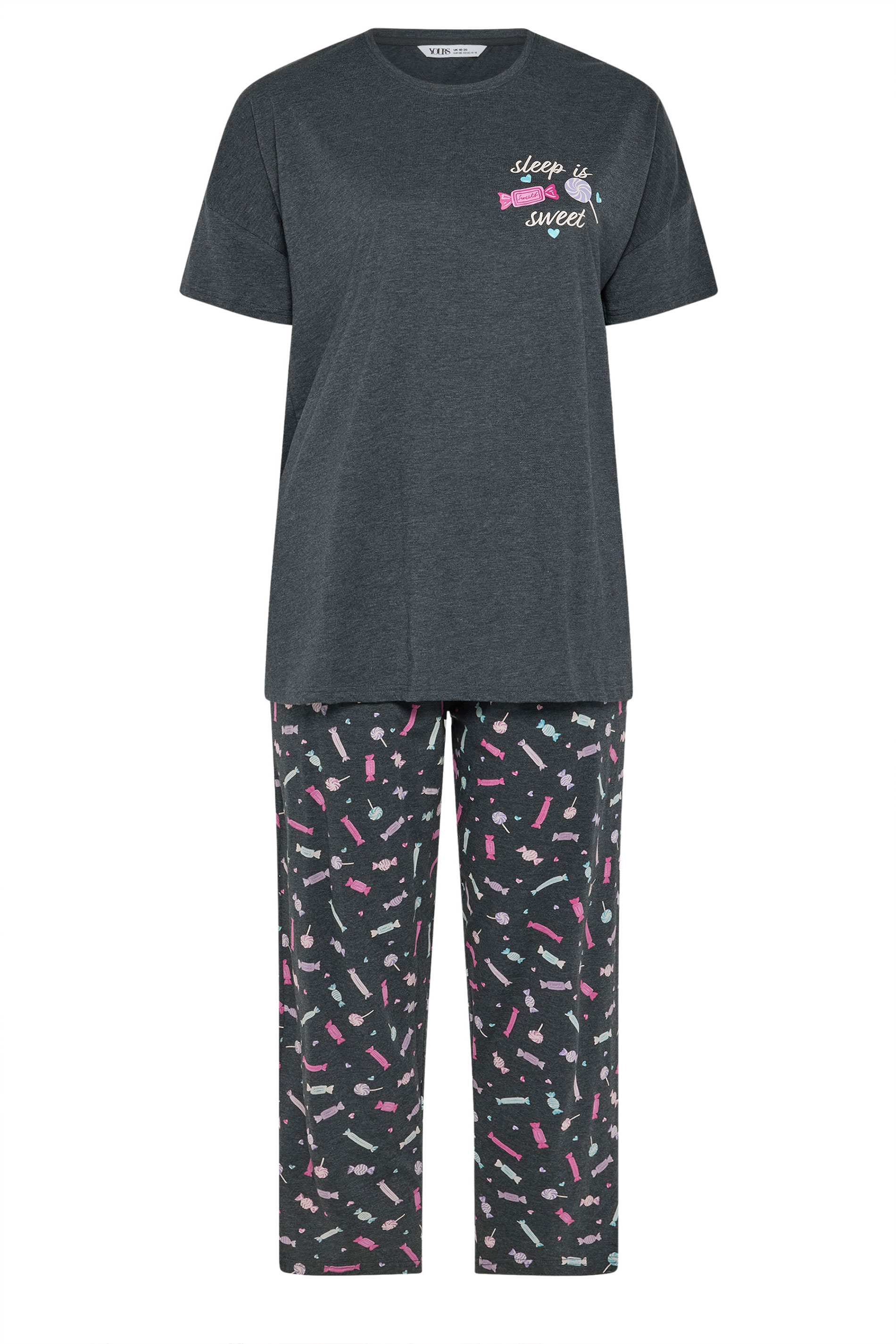 YOURS Plus Size Grey 'Sleep Is Sweet' Wide Leg Pyjama Set | Yours Clothing 5