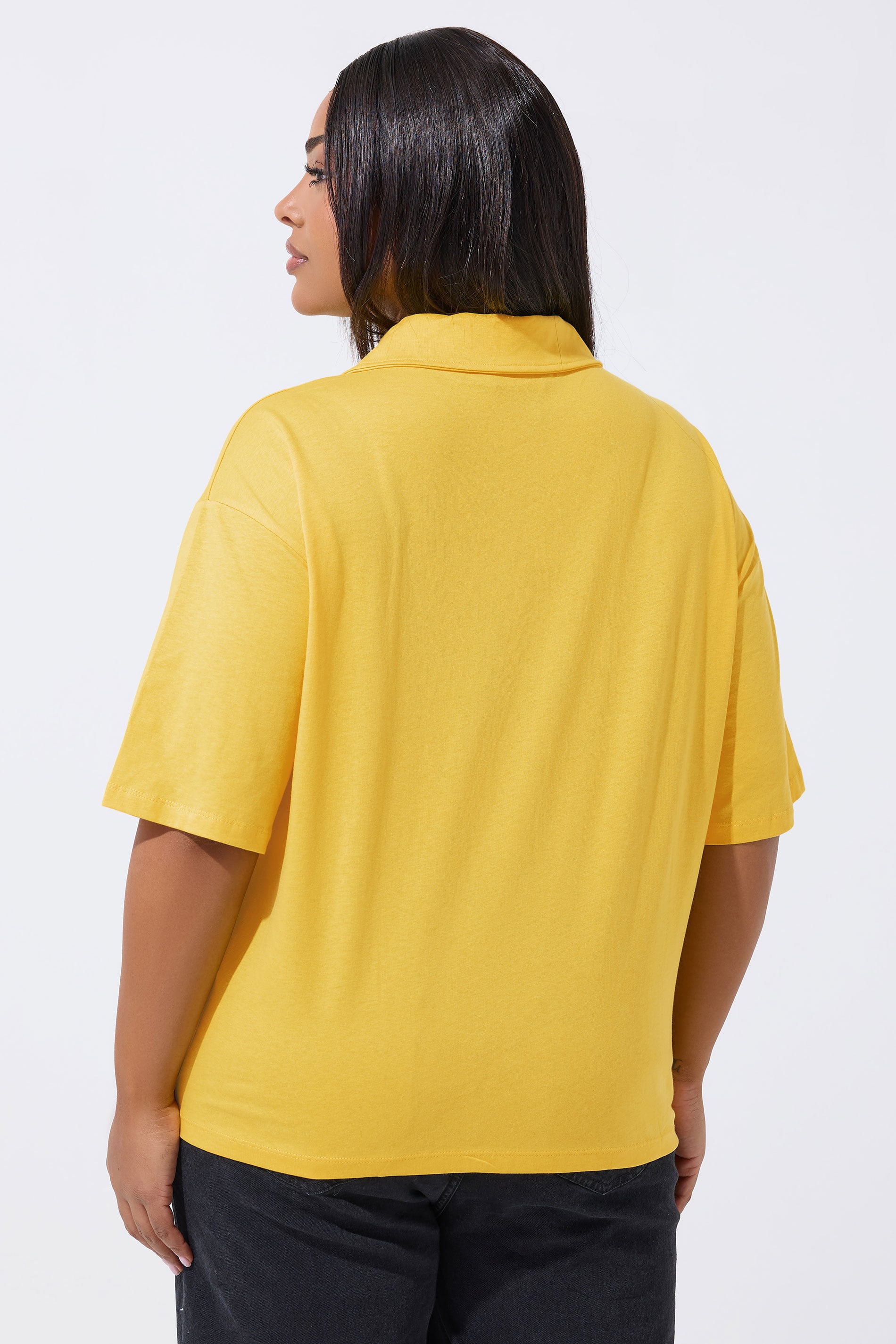 LIMITED COLLECTION Plus Size Yellow 'Los Angeles' Rugby Collar Varsity Top | Yours Clothing 2