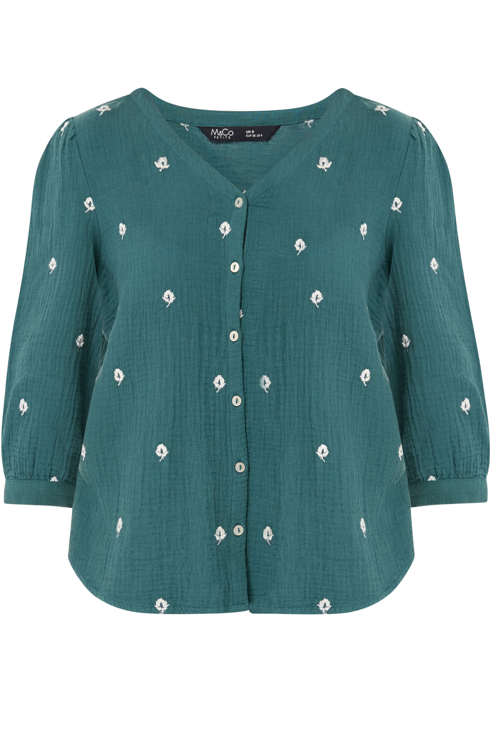 M&Co Petite Teal Blue Floral Embroidered Cotton Blouse | M&Co 5