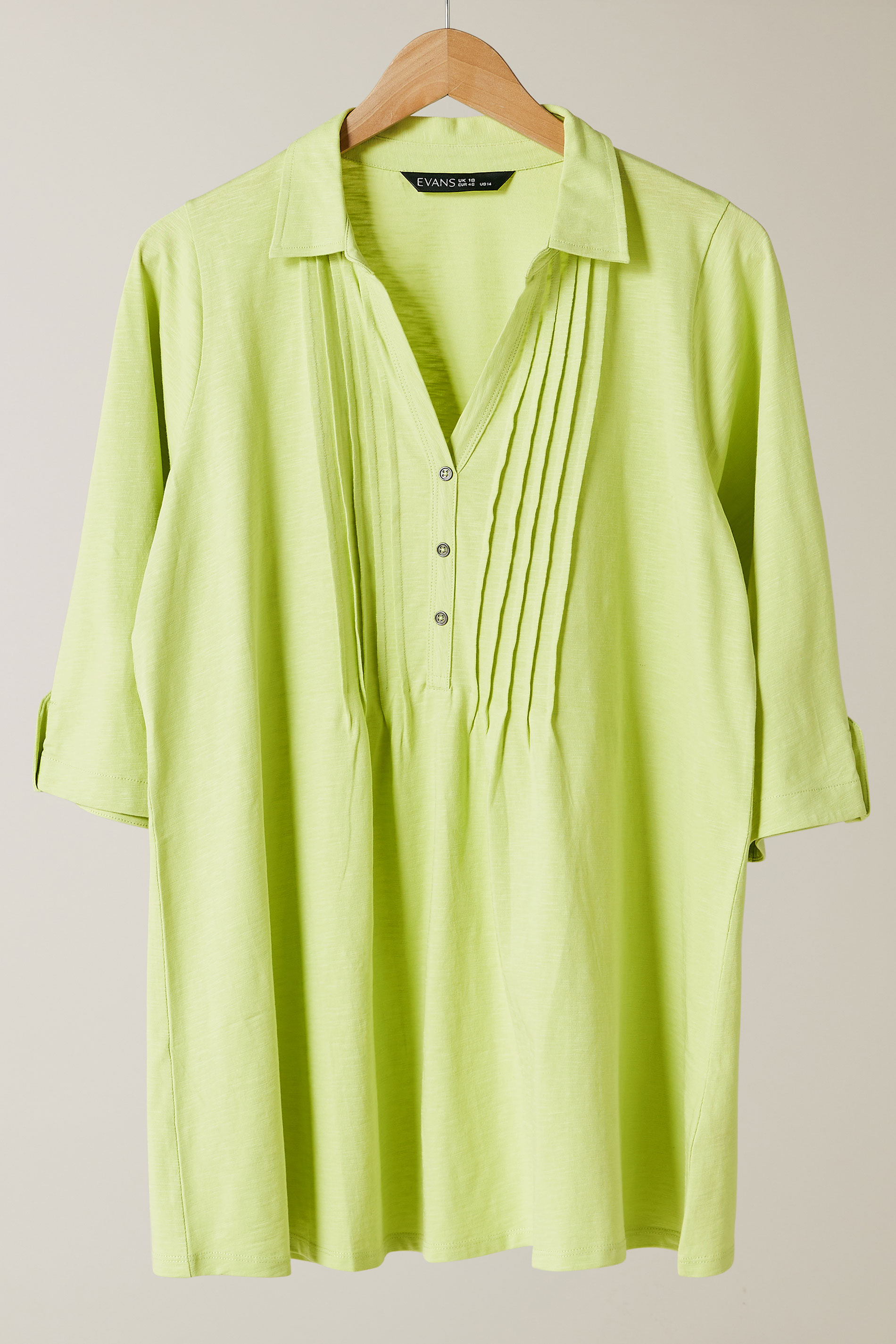 EVANS Plus Size Chartreuse Green Pintuck Henley Top | Evans 5