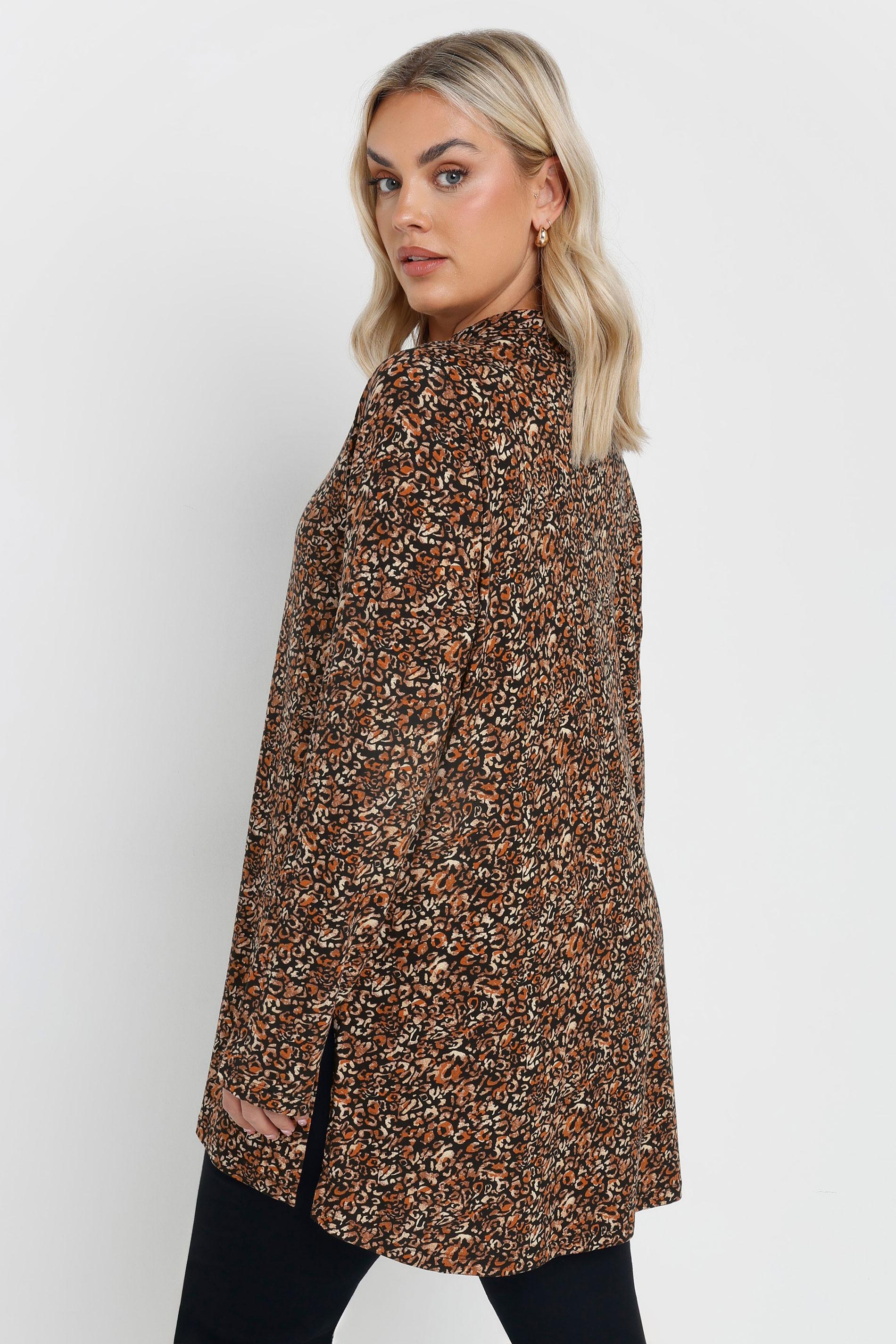 YOURS Plus Size Brown Jersey Leopard Print Shirt | Yours Clothing 2