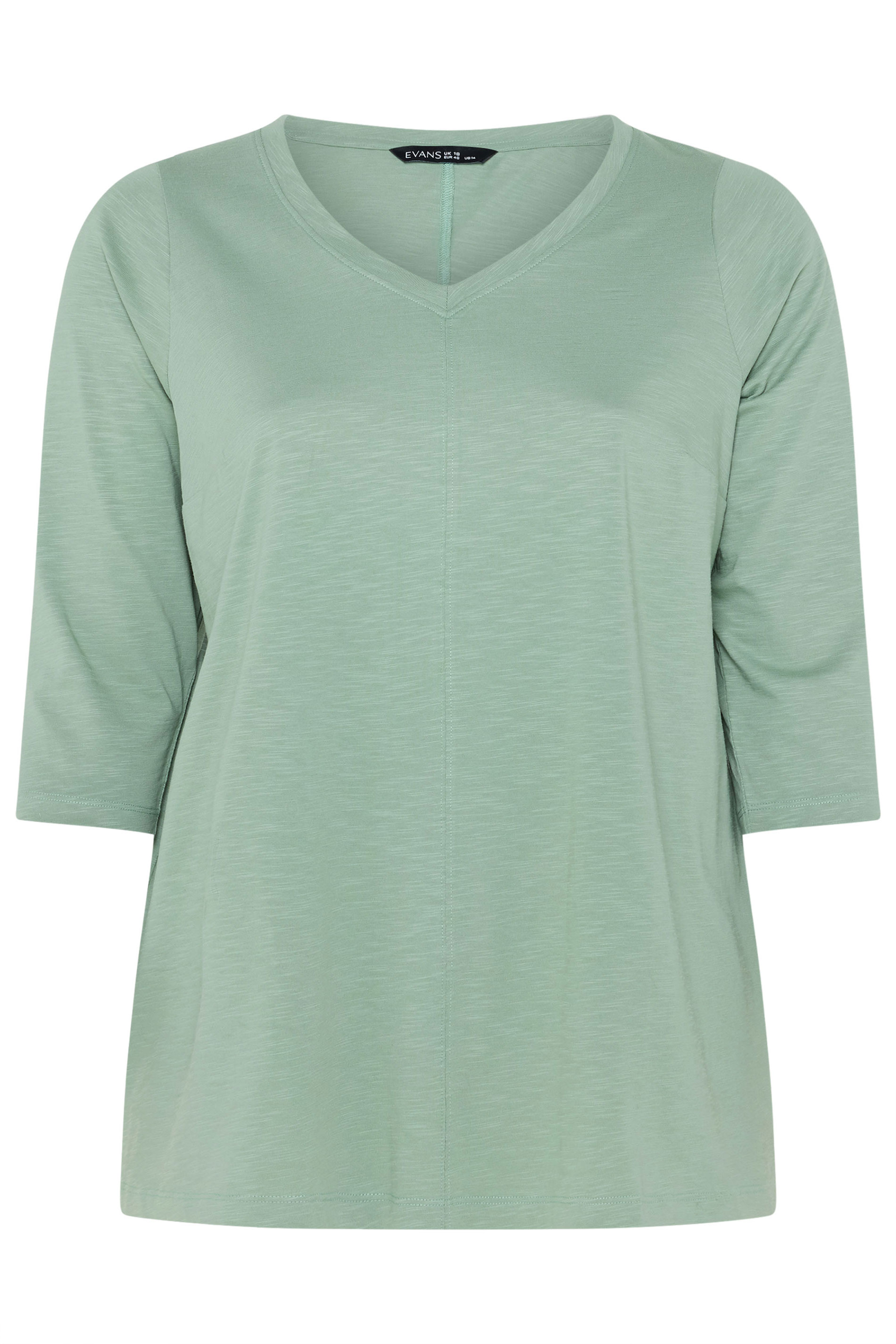 EVANS Plus Size Sage Green V-Neck Cotton Top | Evans 5