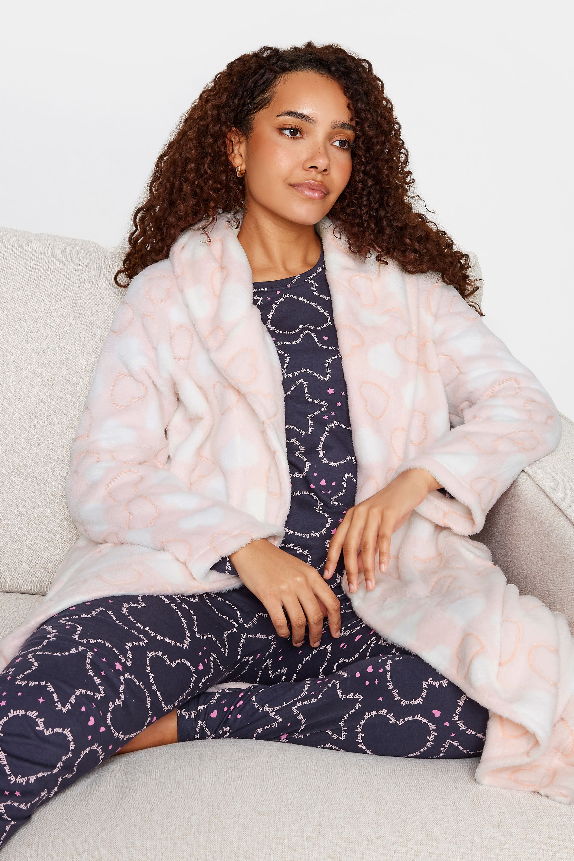 M&Co Pink Soft Touch Heart Print Hooded Dressing Gown | M&Co 3