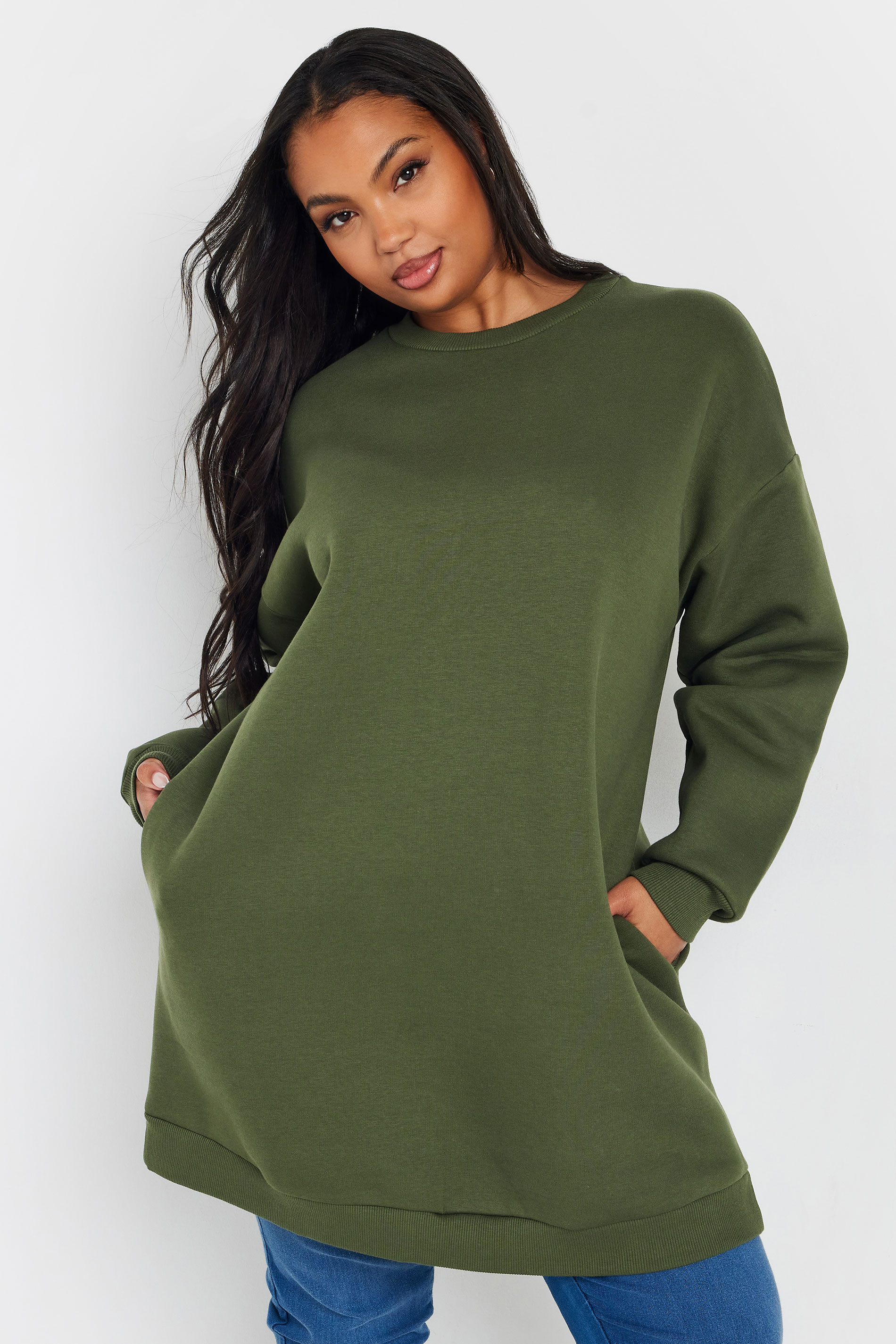 YOURS Plus Size Khaki Green Sweatshirt | Yours Clothing  3