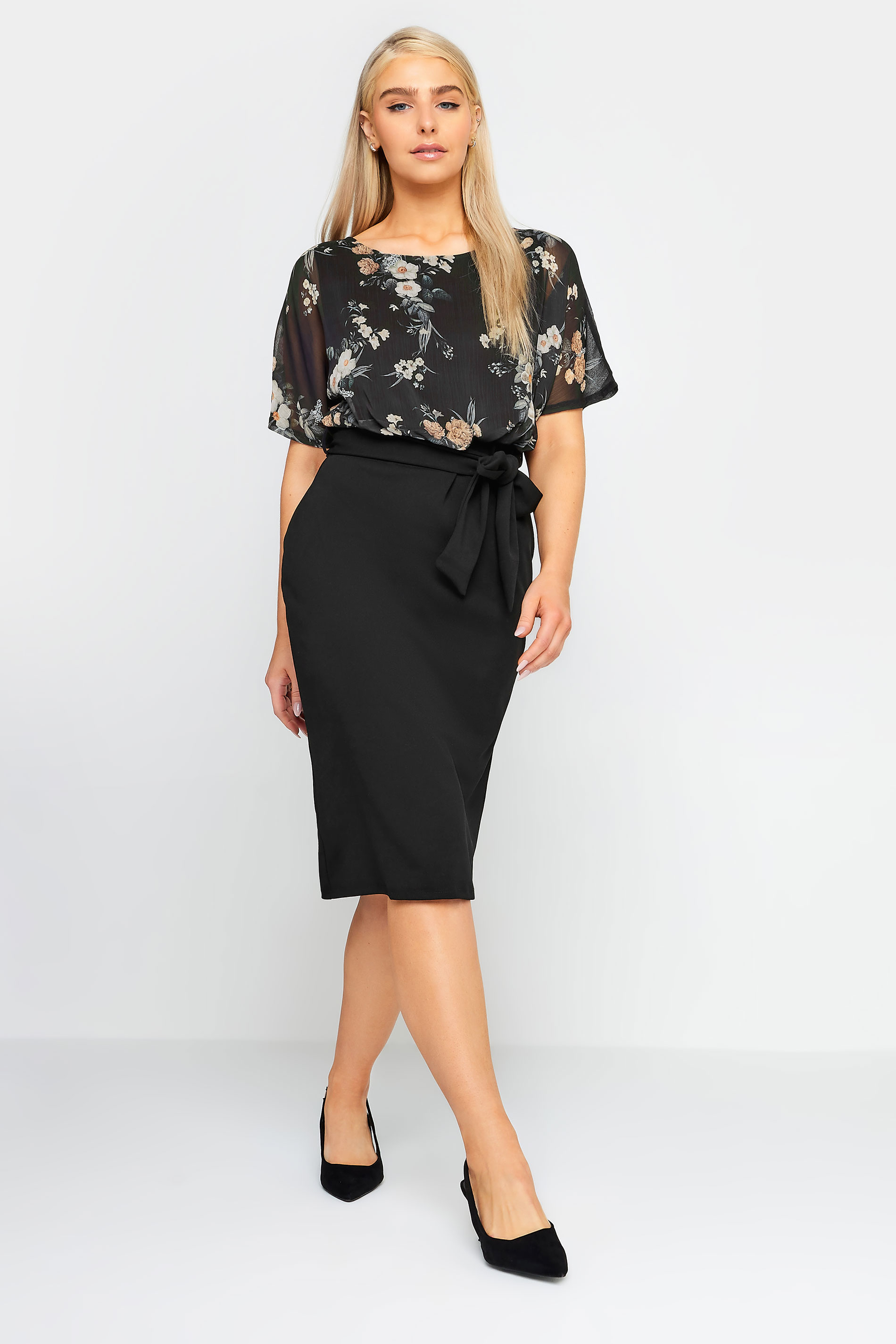 M&Co Black Floral Print 2 In 1 Tie Belt Dress | M&Co 3