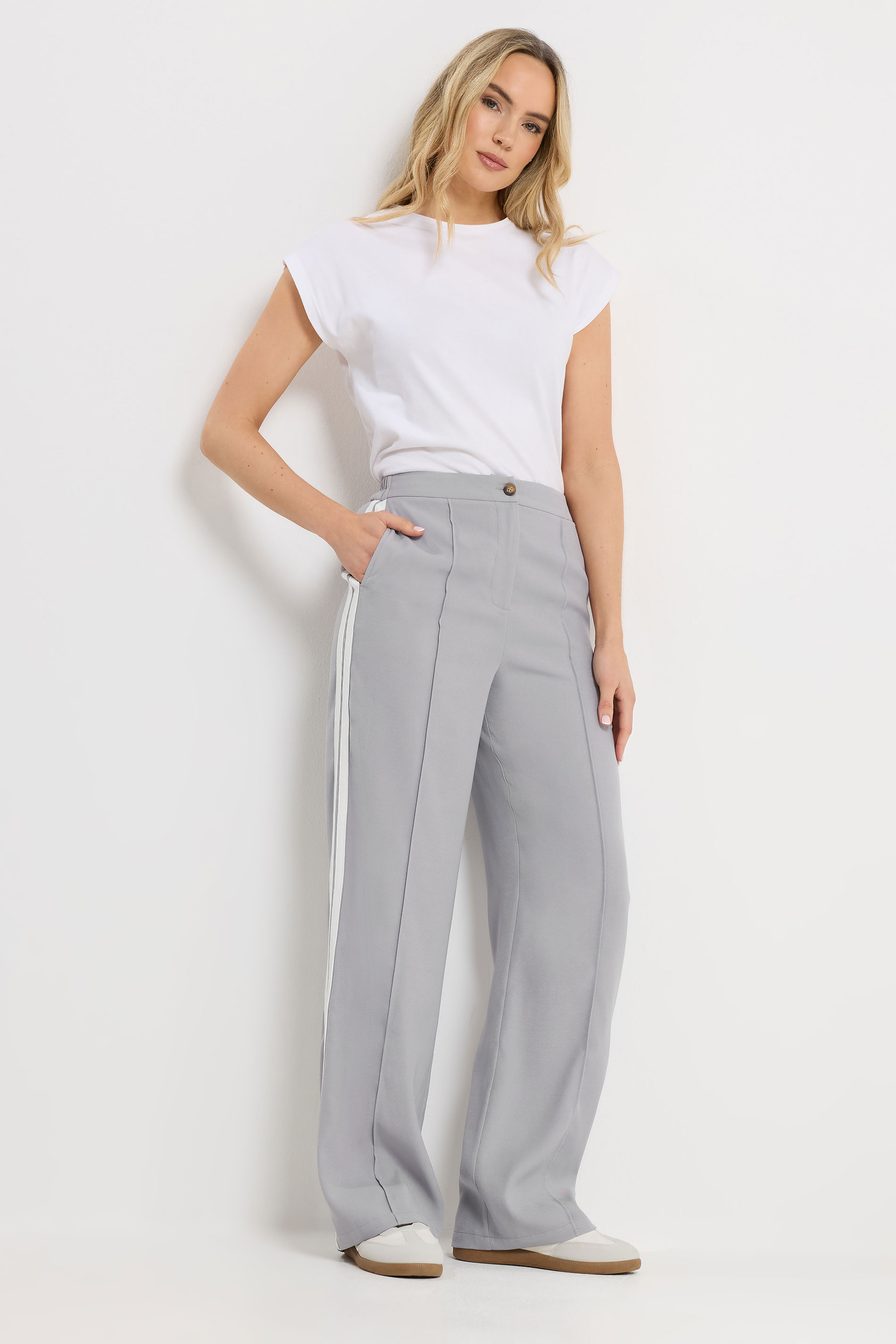 LTS Tall Women's Light Grey Side Stripe Wide Leg Trousers | Long Tall Sally 3