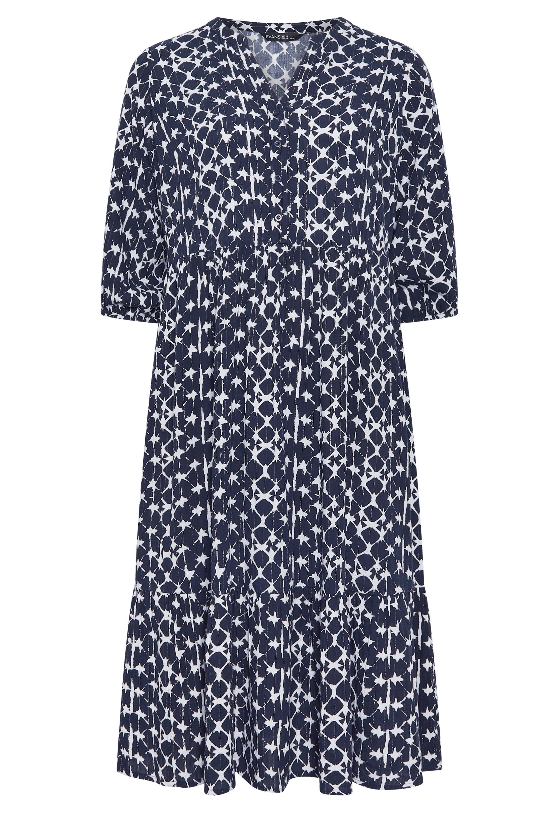 EVANS Plus Size Navy Blue Tie Dye Tiered Dress | Evans 5