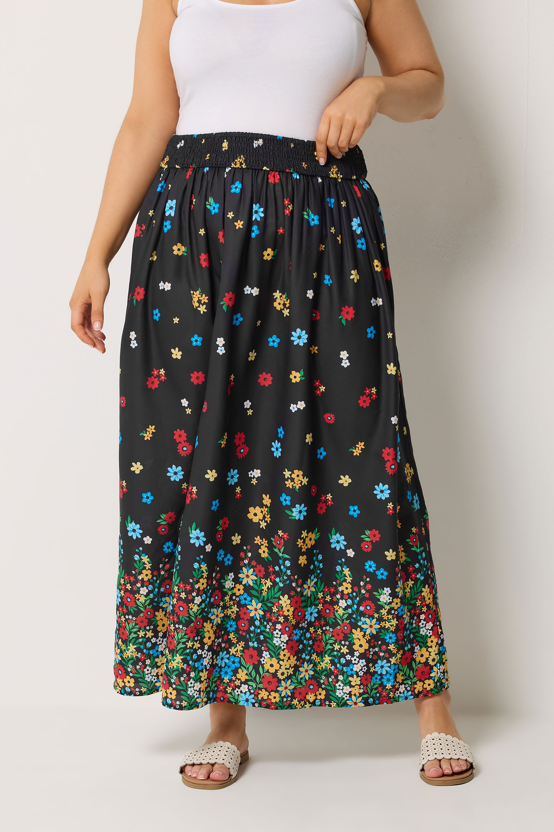 YOURS Plus Size Black Floral Ditsy Maxi Skirt | Yours Clothing 3