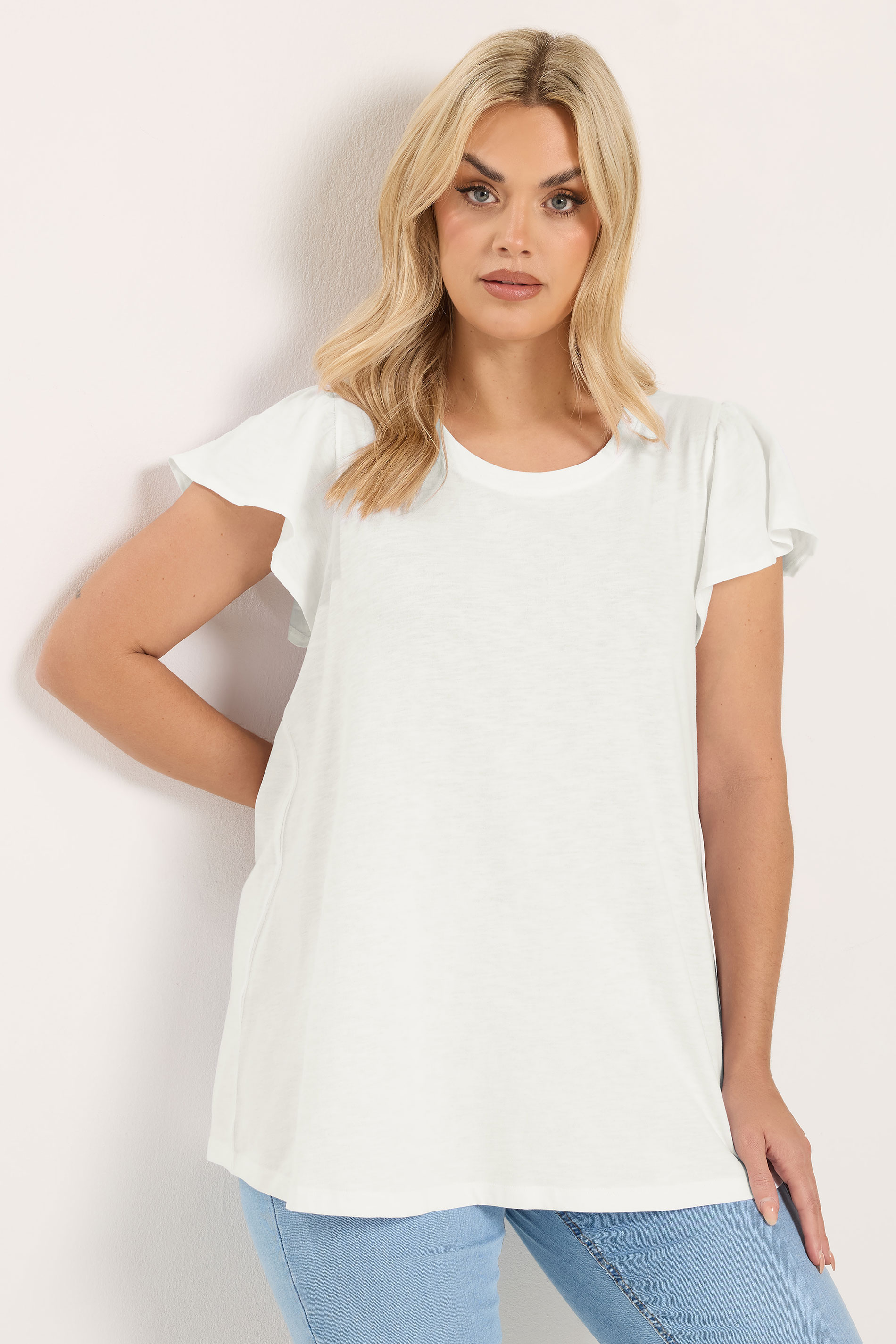 YOURS Plus Size Curve White Frill Short Sleeve T-Shirt | Yours Clothing 3