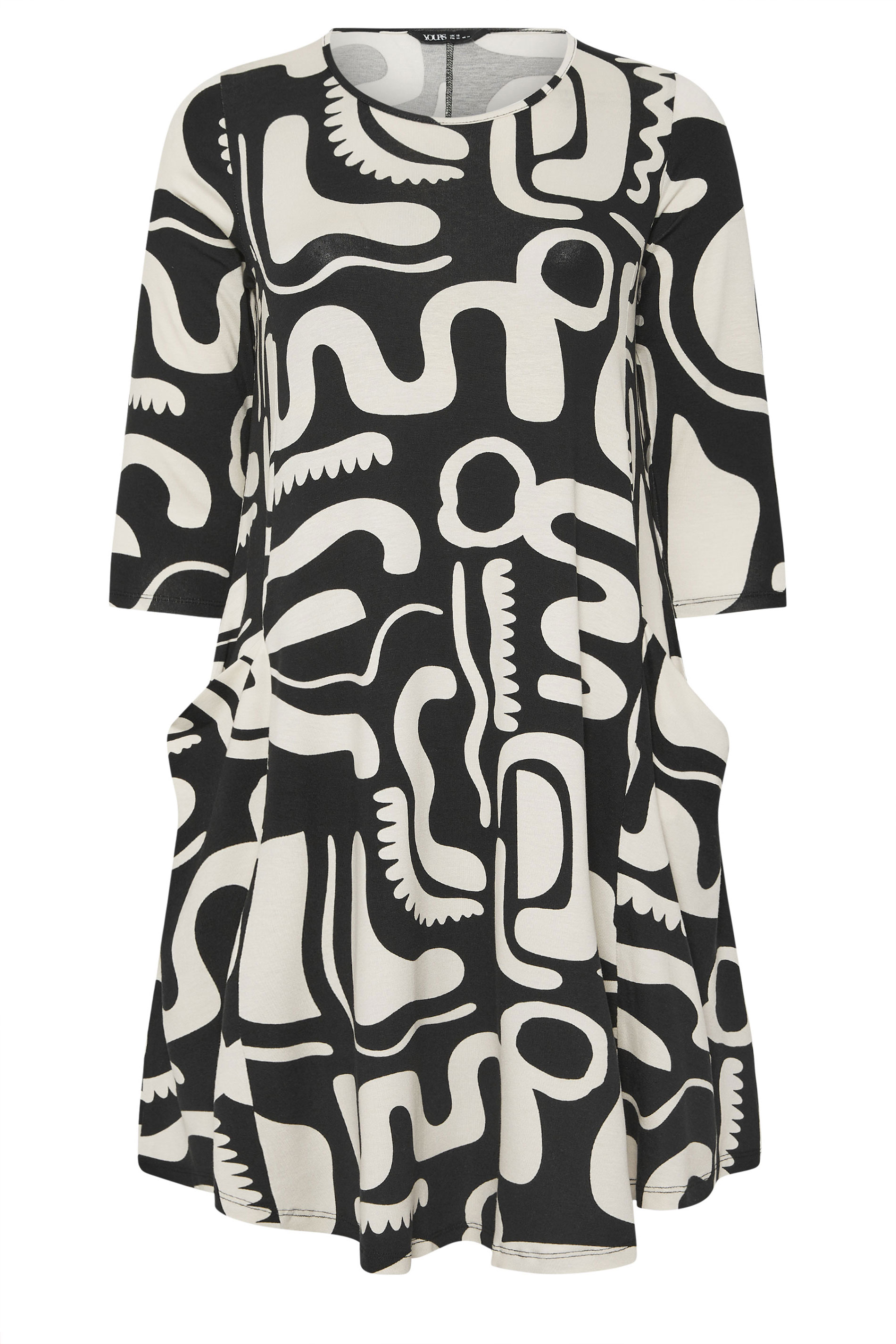 YOURS Plus Size Black Abstract Geometric Tunic Dress | Yours Clothing 5