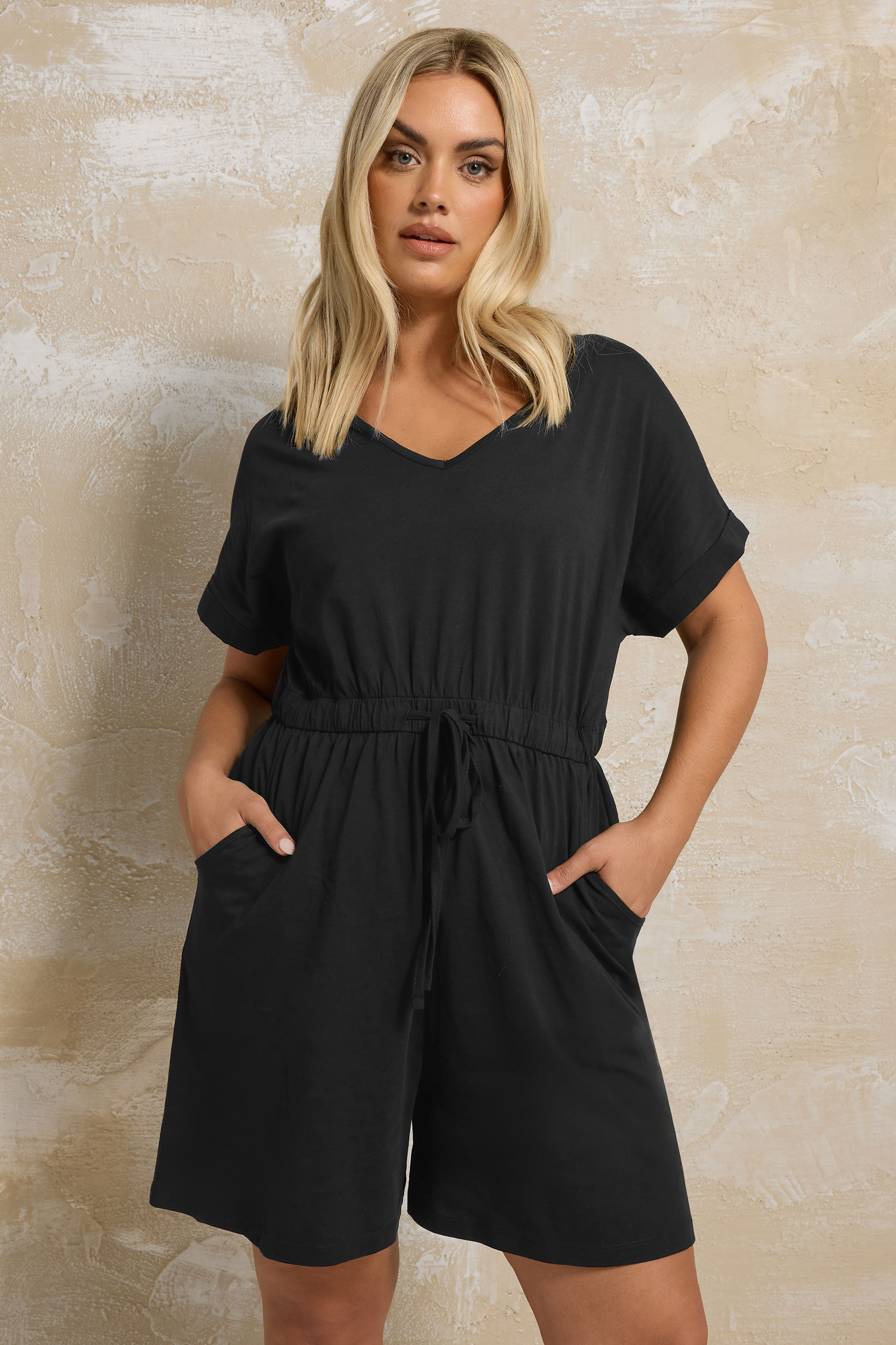 YOURS Plus Size Black Cotton Keyhole Playsuit | Yours Clothing 4